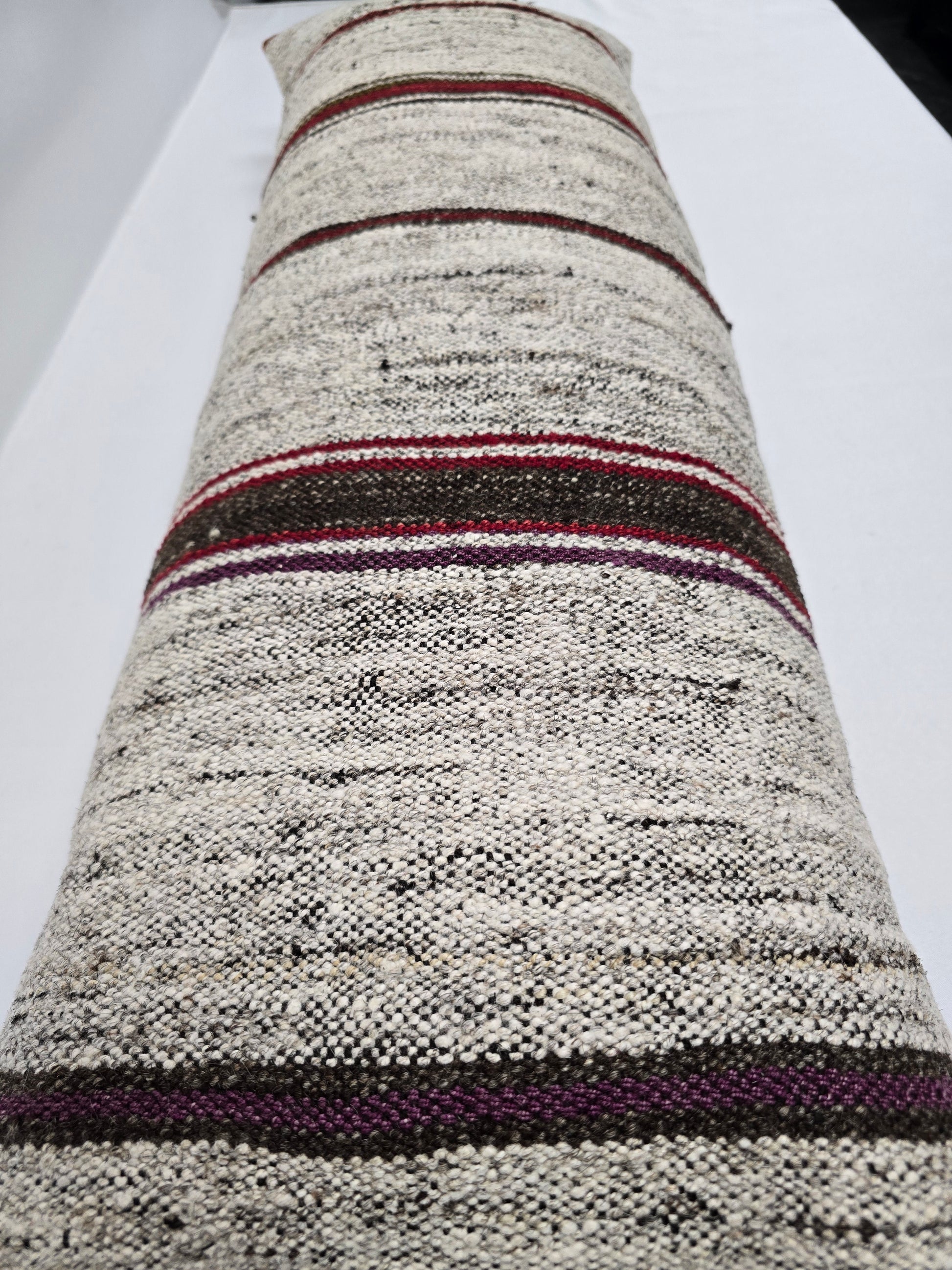 Turkish Lumbar Rug Pillow Beige Red Black Cushion Cover Hemp Pillow 14" x 40" #9362