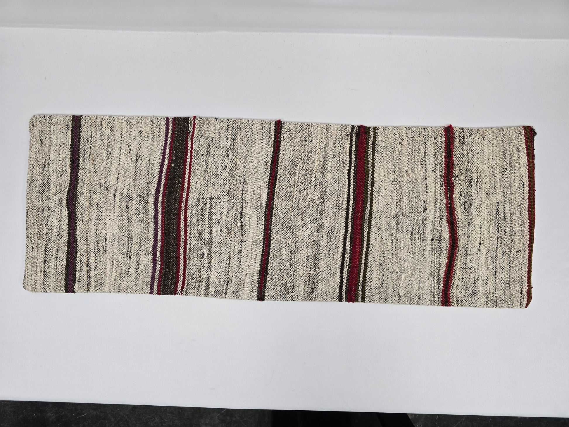 Turkish Lumbar Rug Pillow Beige Red Black Cushion Cover Hemp Pillow 14" x 40" #9362