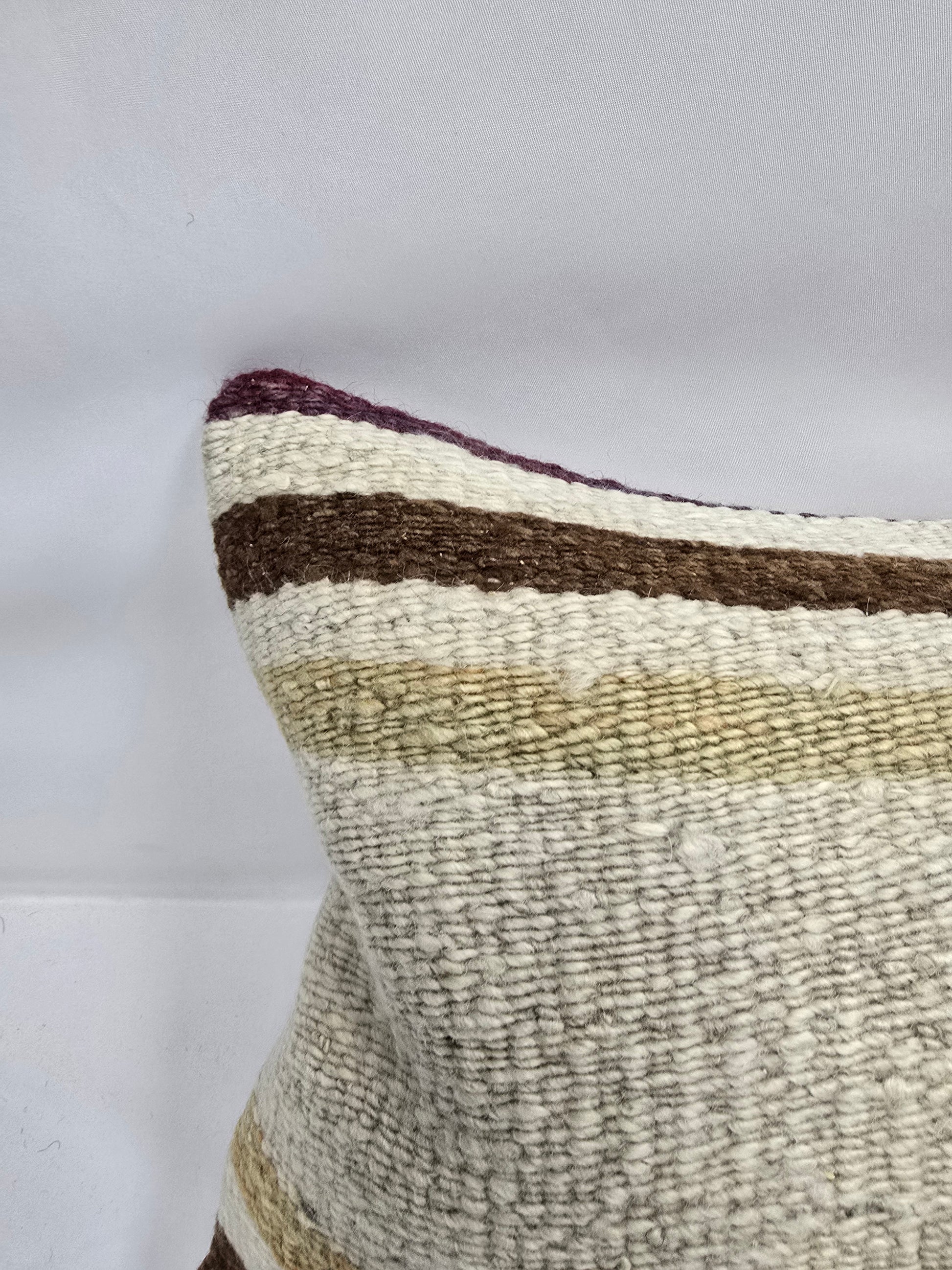 Turkish Lumbar Rug Pillow Beige Brown Purple Cushion Cover Hemp Pillow 14" x 40" #9361