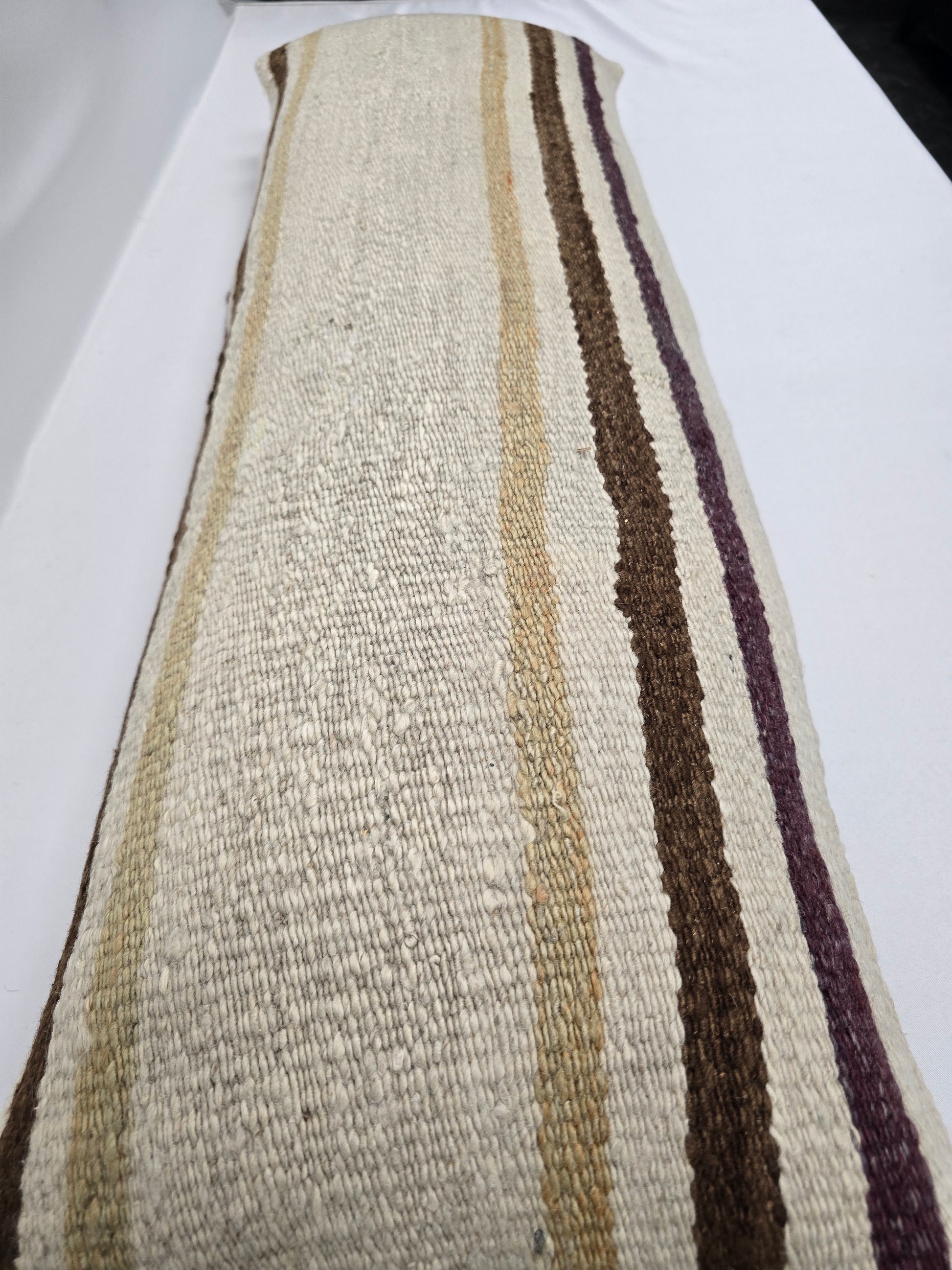 Turkish Lumbar Rug Pillow Beige Brown Purple Cushion Cover Hemp Pillow 14" x 40" #9361