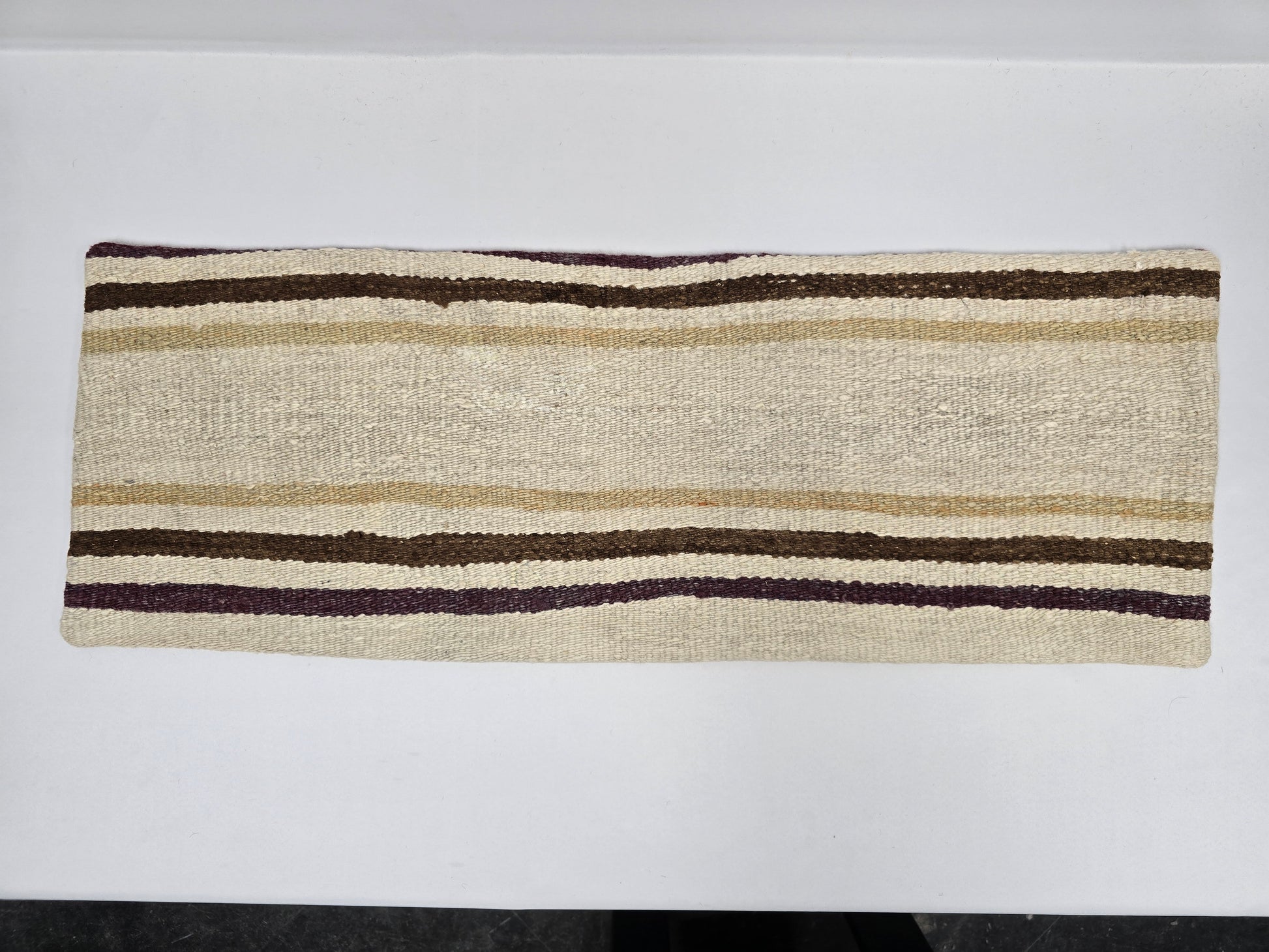Turkish Lumbar Rug Pillow Beige Brown Purple Cushion Cover Hemp Pillow 14" x 40" #9361