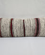 Turkish Lumbar Rug Pillow Beige Black Red Cushion Cover Hemp Pillow 14" x 40" #9360