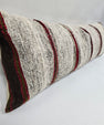 Turkish Lumbar Rug Pillow Beige Black Red Cushion Cover Hemp Pillow 14" x 40" #9360