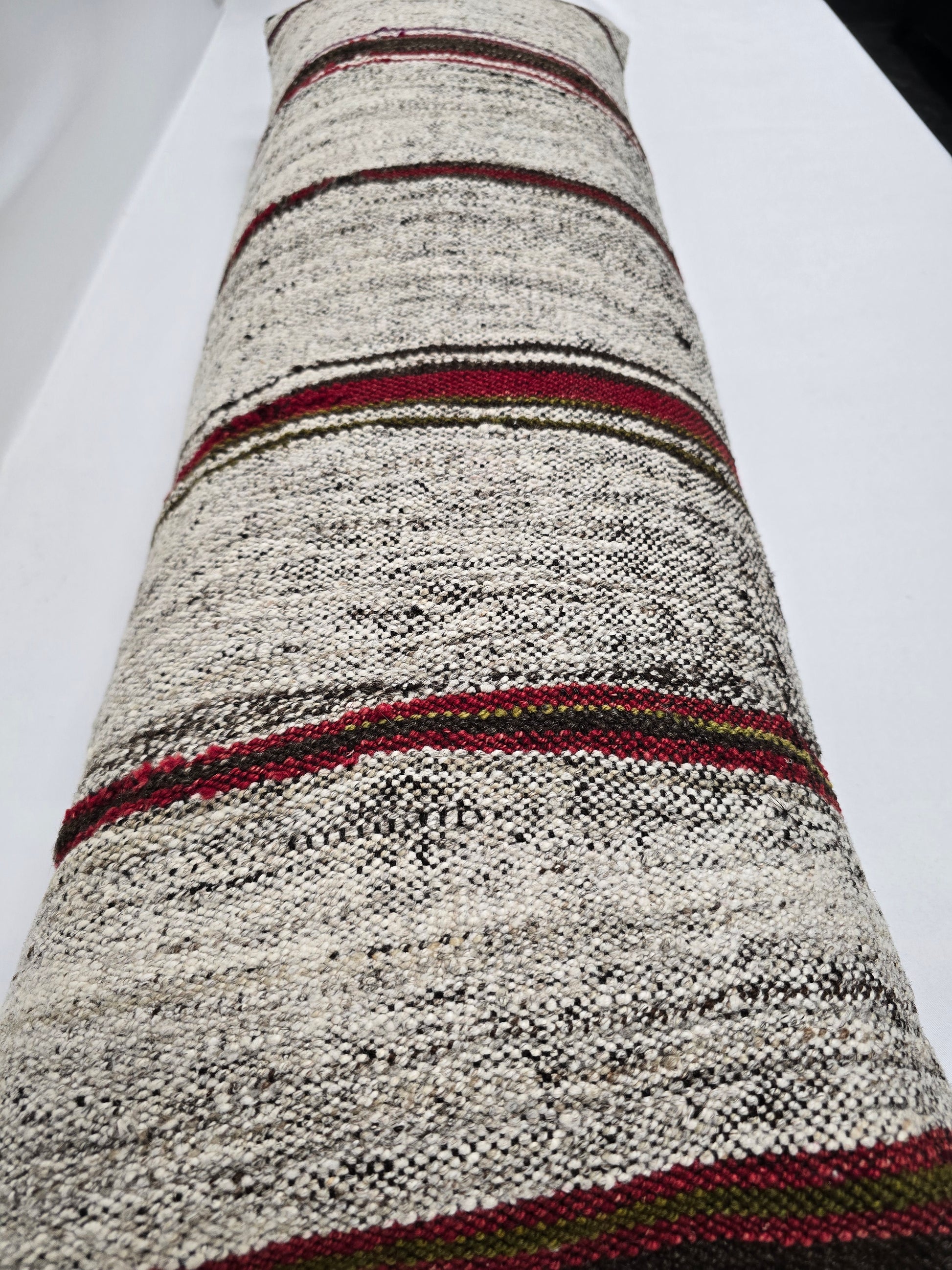 Turkish Lumbar Rug Pillow Beige Black Red Cushion Cover Hemp Pillow 14" x 40" #9360