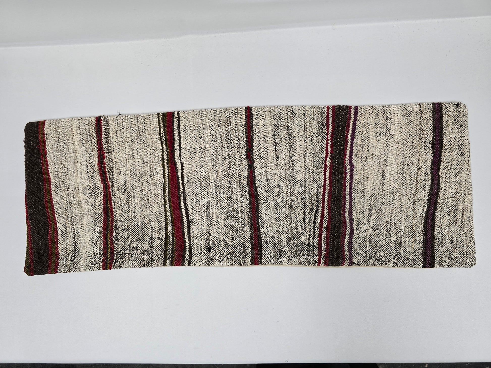 Turkish Lumbar Rug Pillow Beige Black Red Cushion Cover Hemp Pillow 14" x 40" #9360