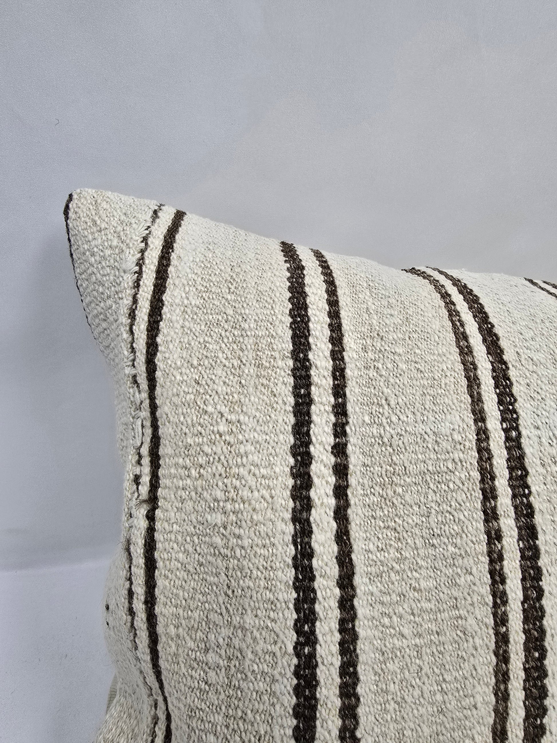 Turkish Lumbar Rug Pillow Beige Black Brown Cushion Cover Hemp Pillow 14" x 40" #9359