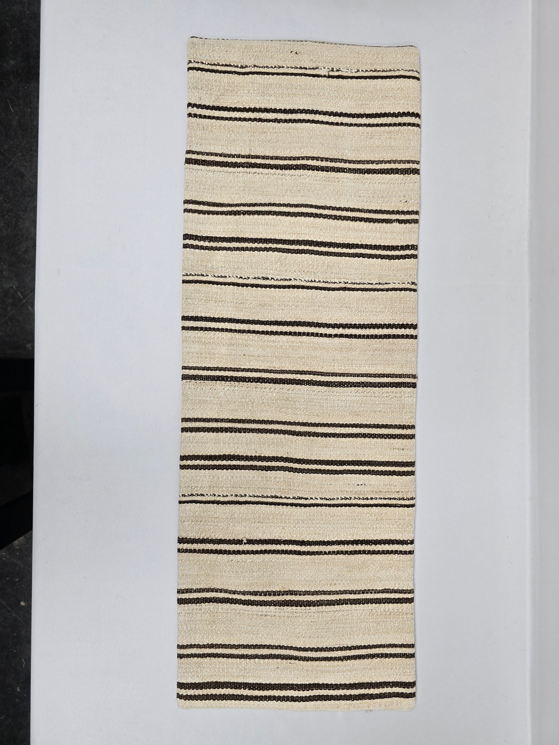 Turkish Lumbar Rug Pillow Beige Black Brown Cushion Cover Hemp Pillow 14" x 40" #9359