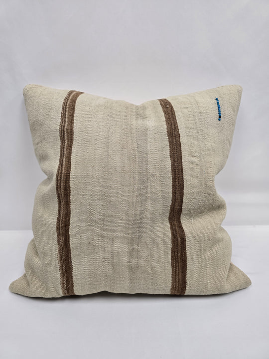 Turkish Hemp Pillow Natural Beige Brown Blue Pillow Cushion Cover 24" x 24" #9285