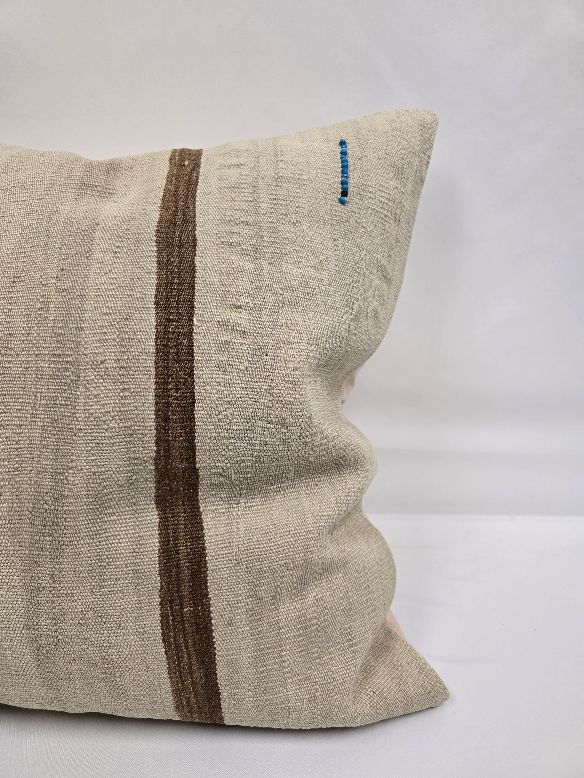 Turkish Hemp Pillow Natural Beige Brown Blue Pillow Cushion Cover 24" x 24" #9285