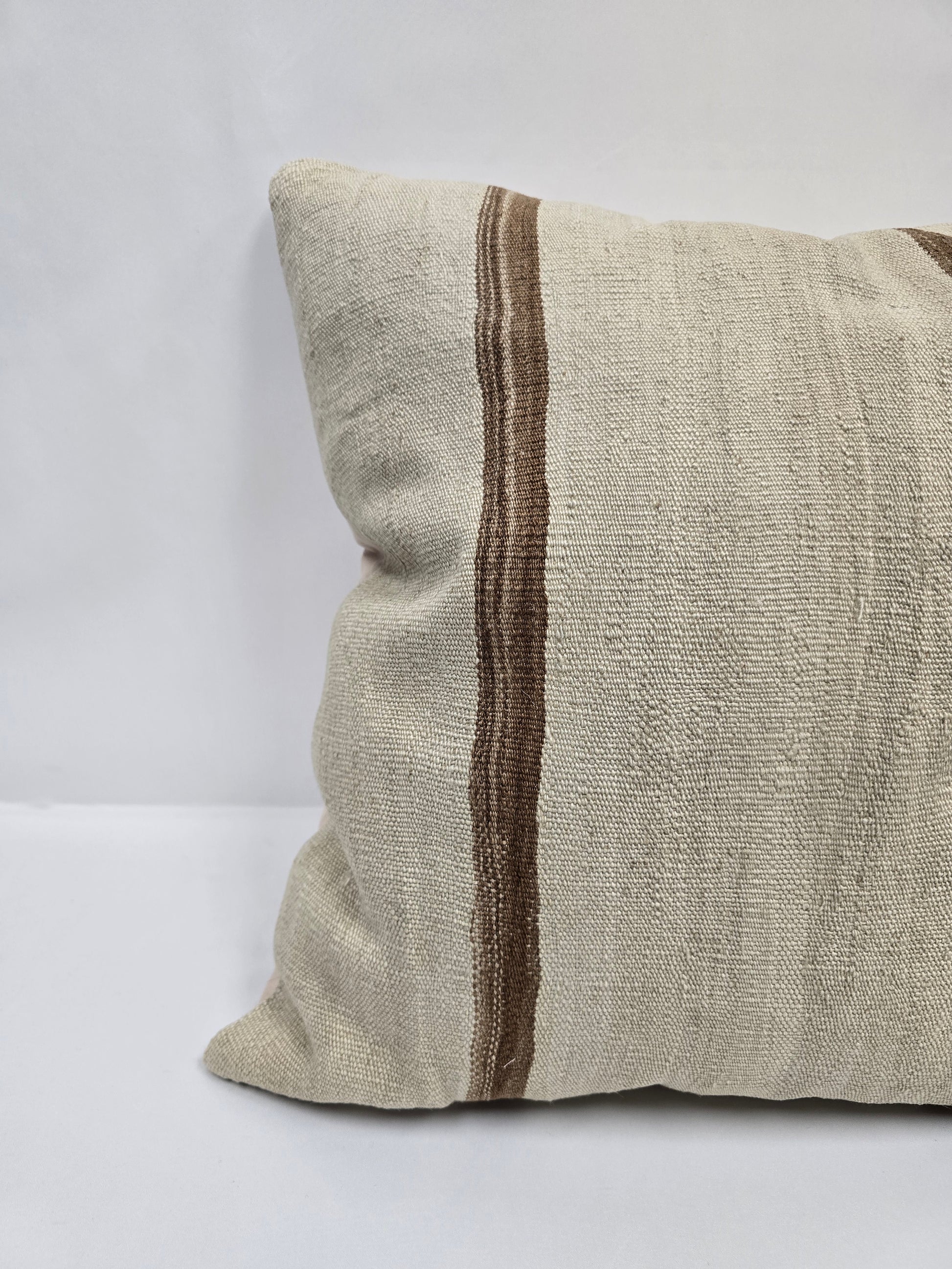 Turkish Hemp Pillow Natural Beige Brown Blue Pillow Cushion Cover 24" x 24" #9285