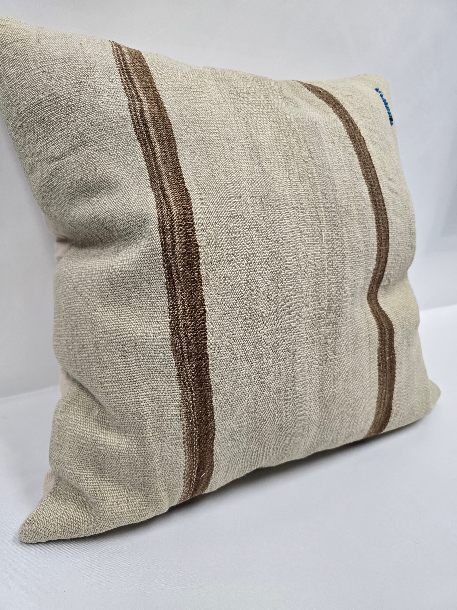 Turkish Hemp Pillow Natural Beige Brown Blue Pillow Cushion Cover 24" x 24" #9285