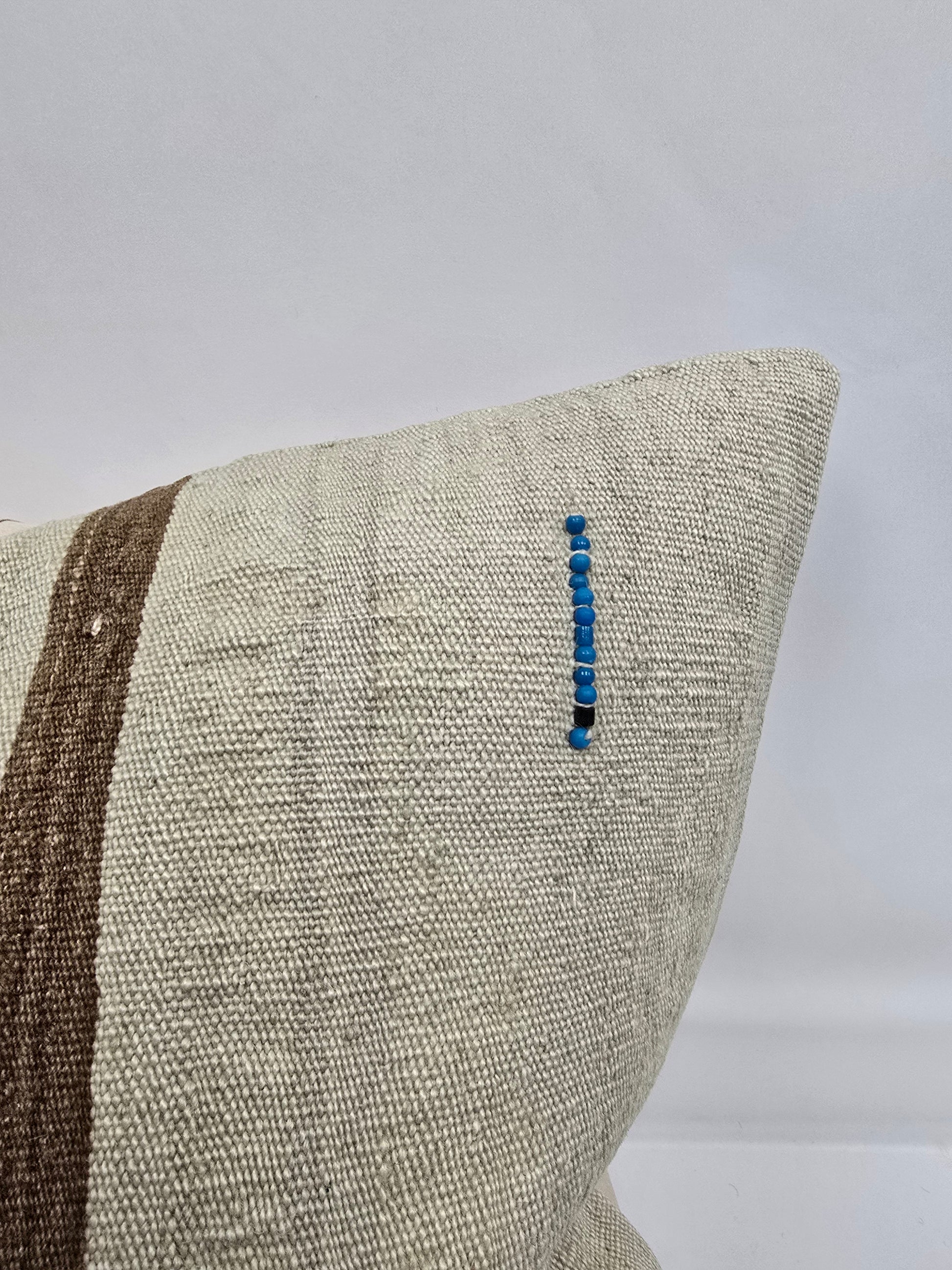 Turkish Hemp Pillow Natural Beige Brown Blue Pillow Cushion Cover 24" x 24" #9285