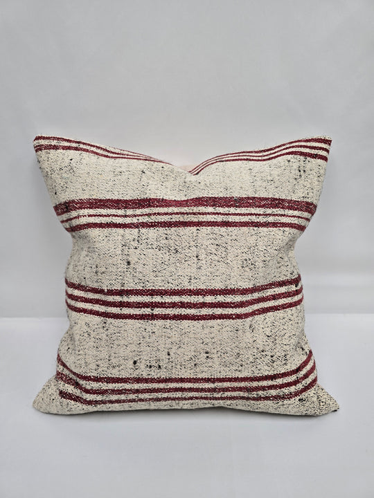 Turkish Hemp Pillow Natural Beige Burgundy Black Pillow Cushion Cover 24" x 24" #9283
