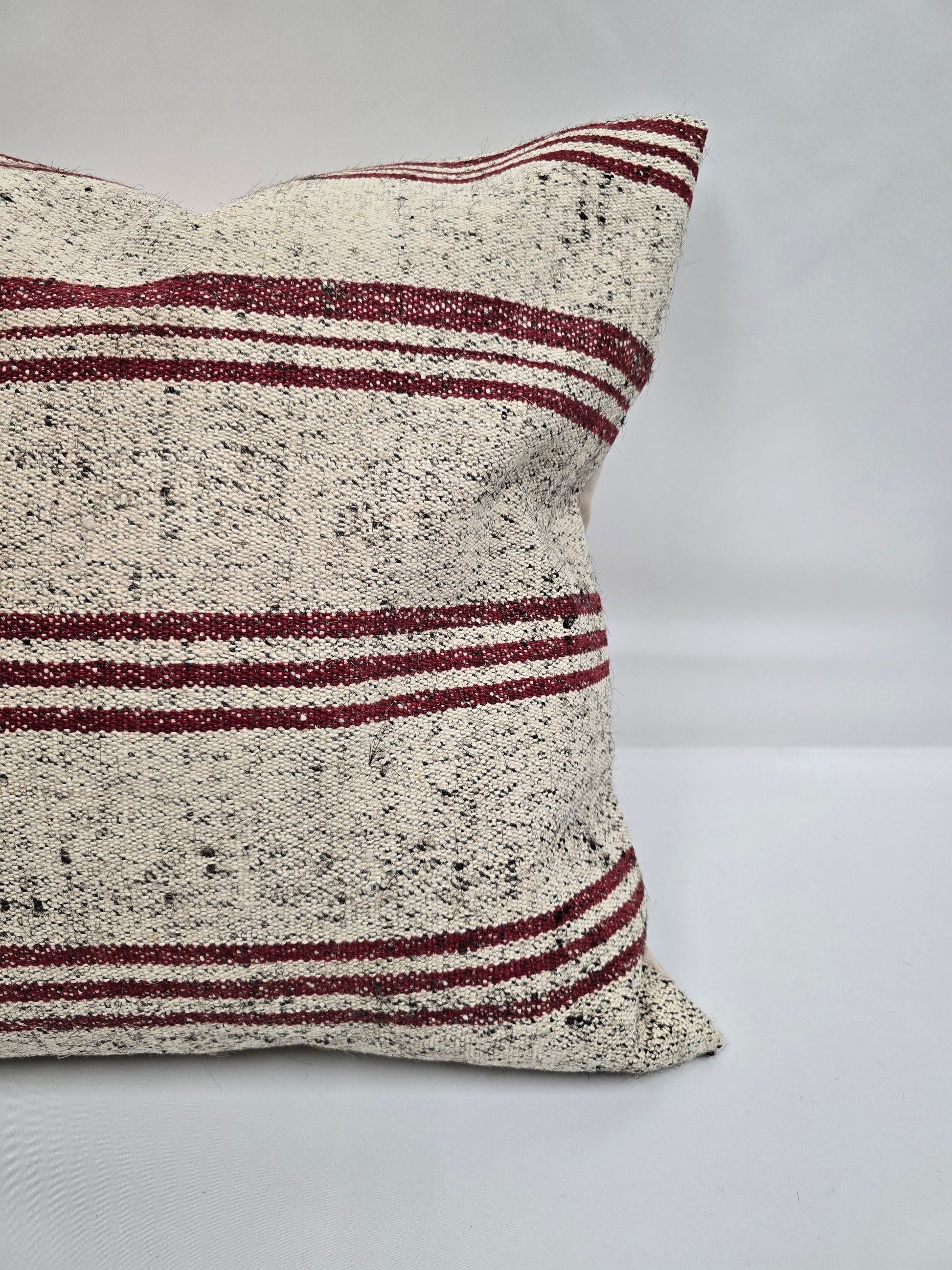 Turkish Hemp Pillow Natural Beige Burgundy Black Pillow Cushion Cover 24" x 24" #9283