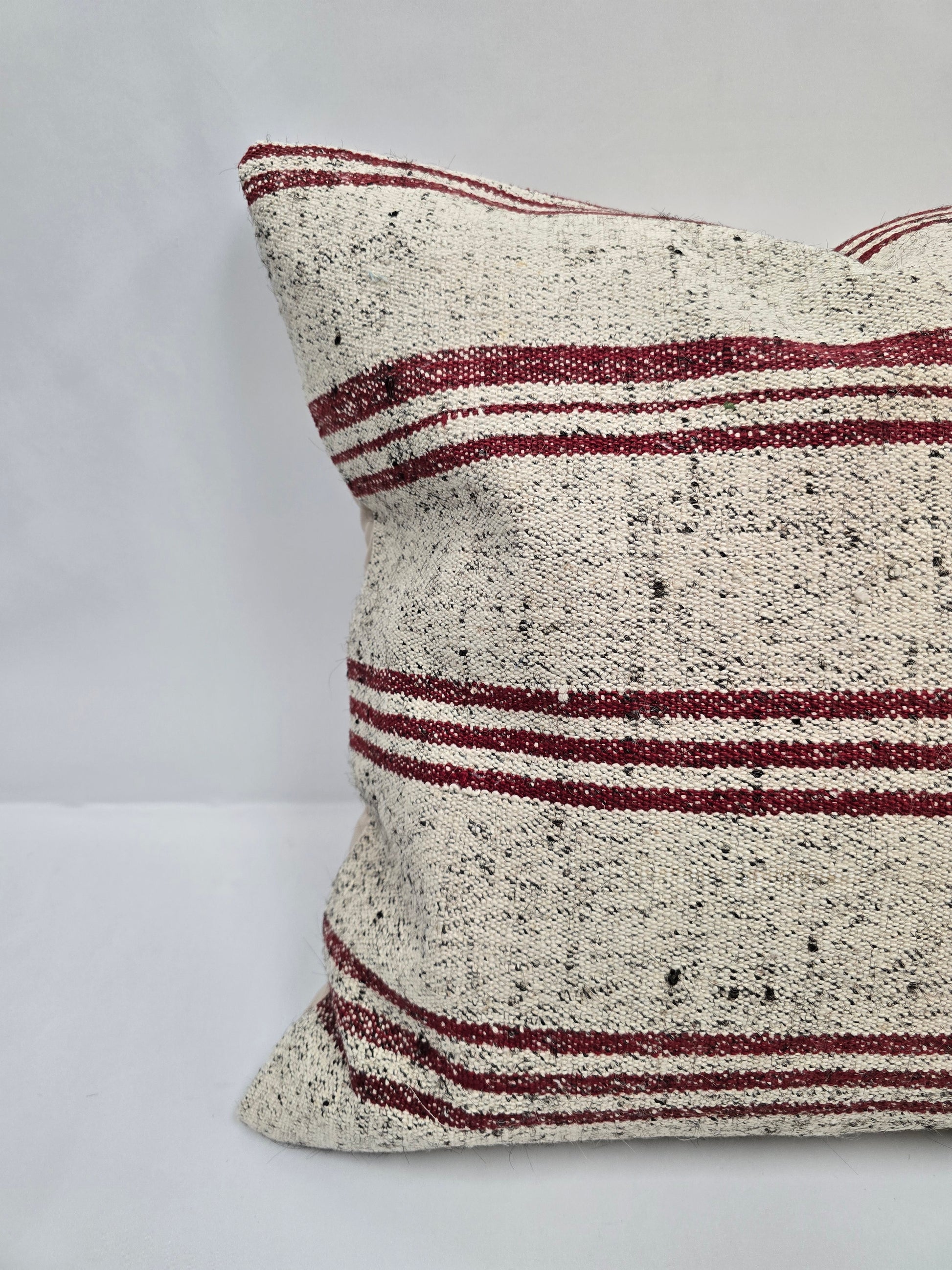 Turkish Hemp Pillow Natural Beige Burgundy Black Pillow Cushion Cover 24" x 24" #9283