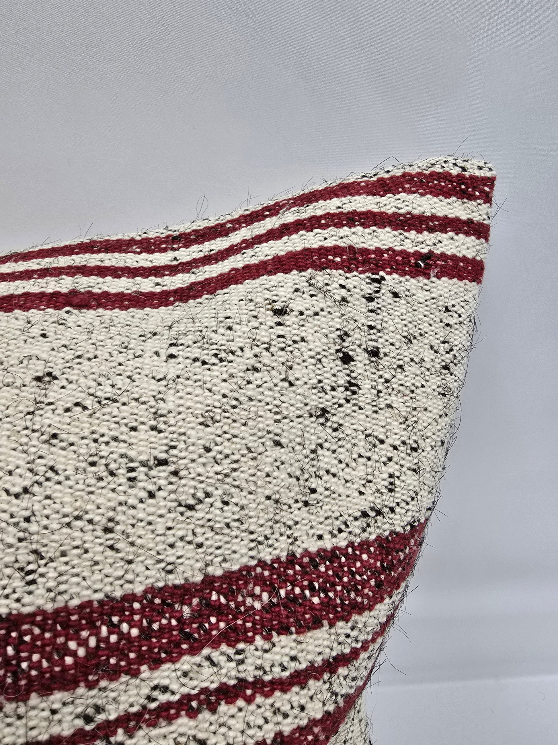 Turkish Hemp Pillow Natural Beige Burgundy Black Pillow Cushion Cover 24" x 24" #9283