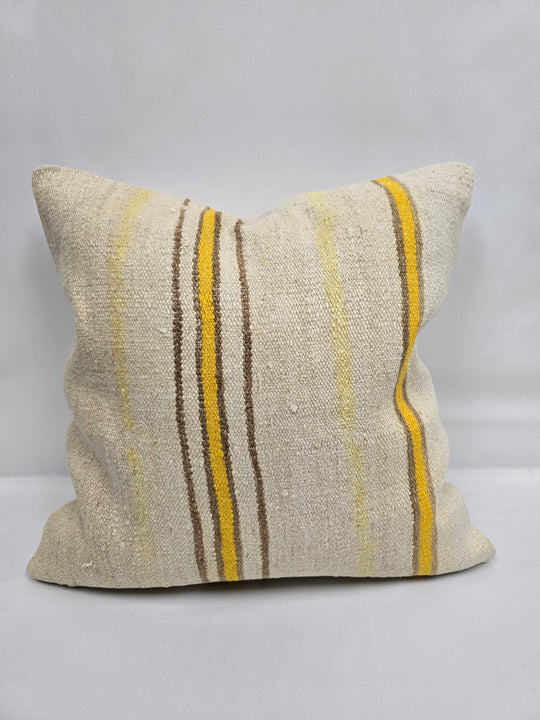 Turkish Hemp Pillow Natural Beige Yellow Brown Pillow Cushion Cover 24" x 24" #9282