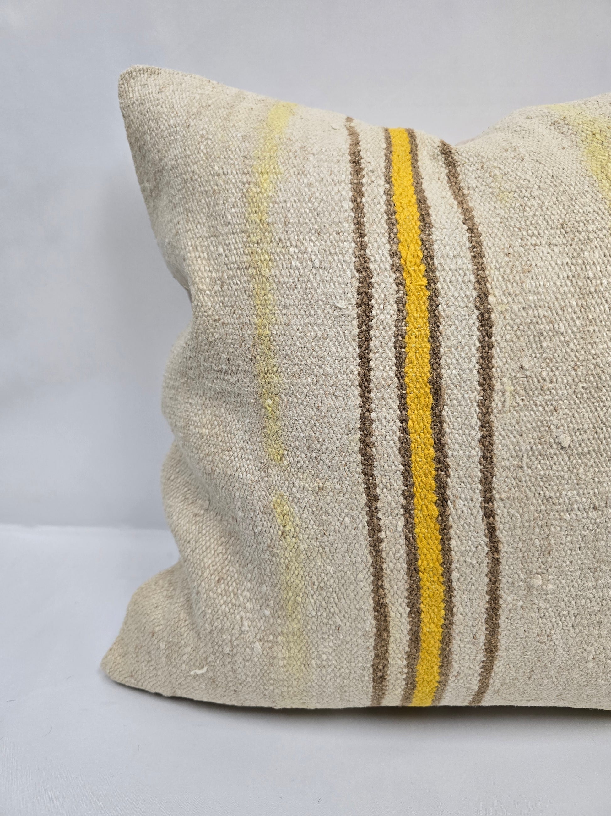 Turkish Hemp Pillow Natural Beige Yellow Brown Pillow Cushion Cover 24" x 24" #9282