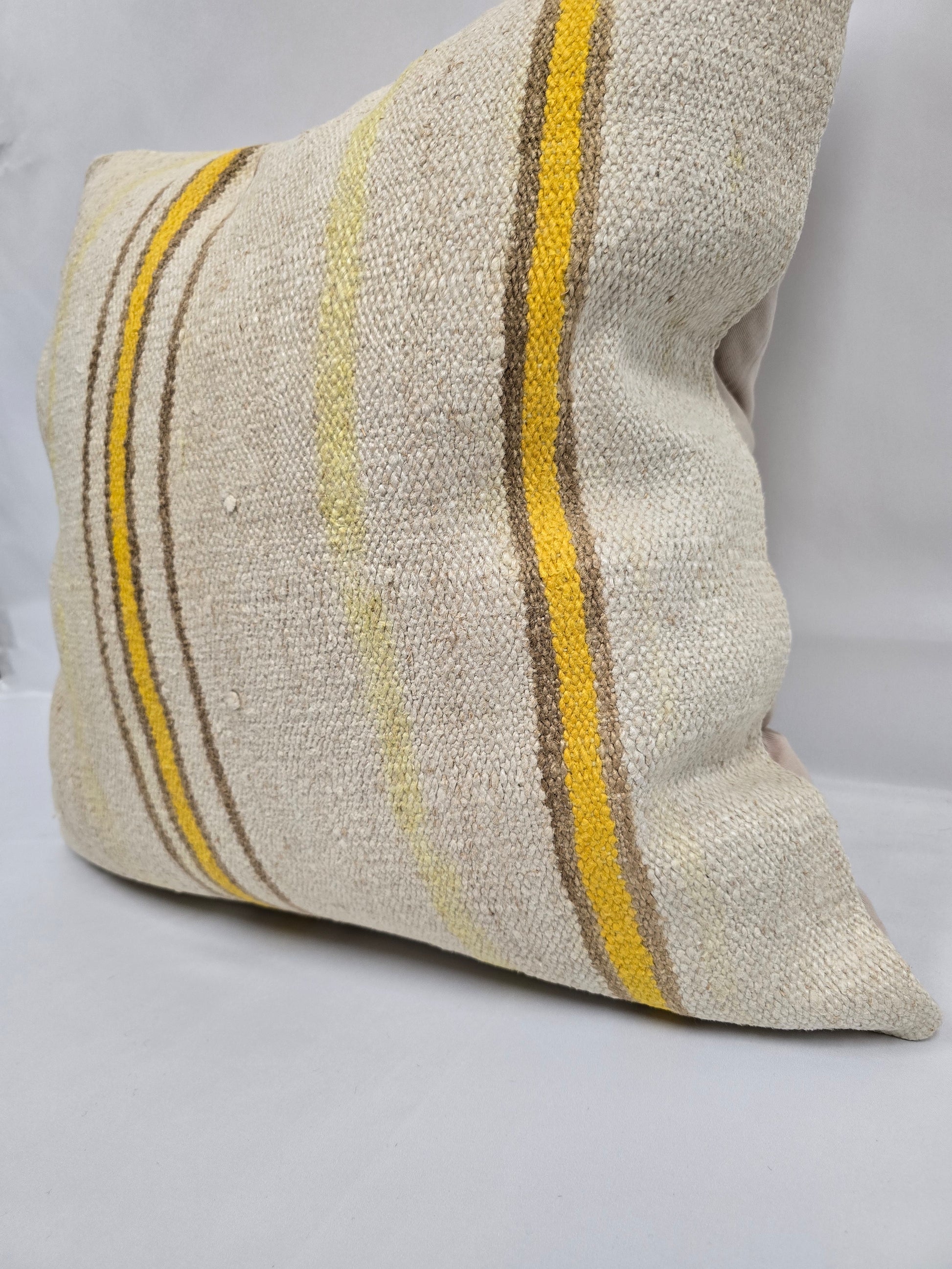 Turkish Hemp Pillow Natural Beige Yellow Brown Pillow Cushion Cover 24" x 24" #9282