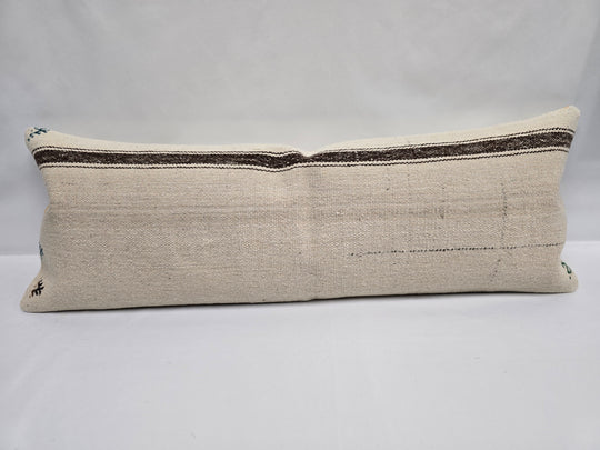 Turkish Lumbar Rug Pillow Beige Brown Cushion Cover Hemp Pillow 14" x 40" #9398