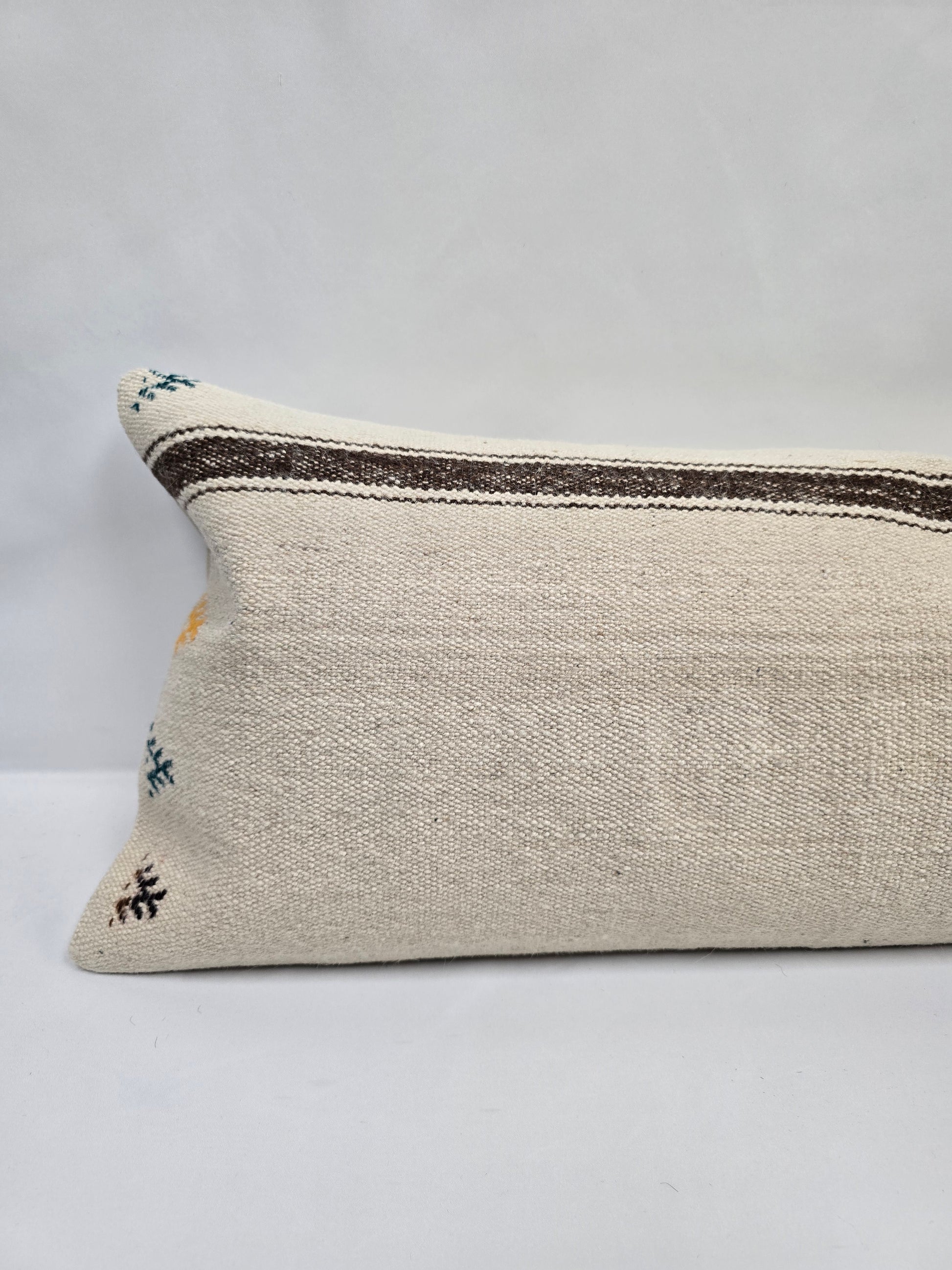 Turkish Lumbar Rug Pillow Beige Brown Cushion Cover Hemp Pillow 14" x 40" #9398