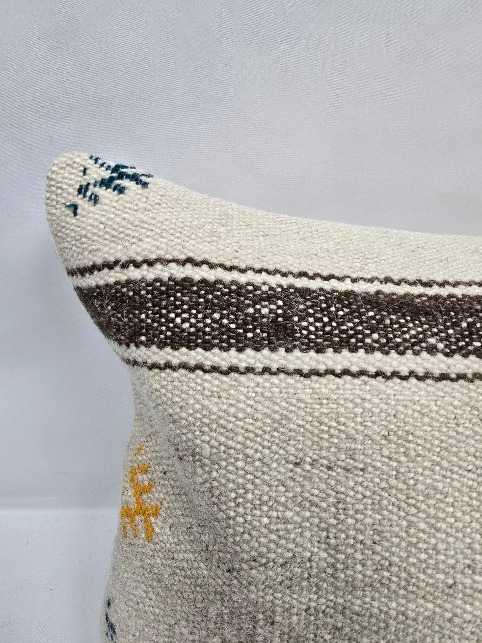 Turkish Lumbar Rug Pillow Beige Brown Cushion Cover Hemp Pillow 14" x 40" #9398