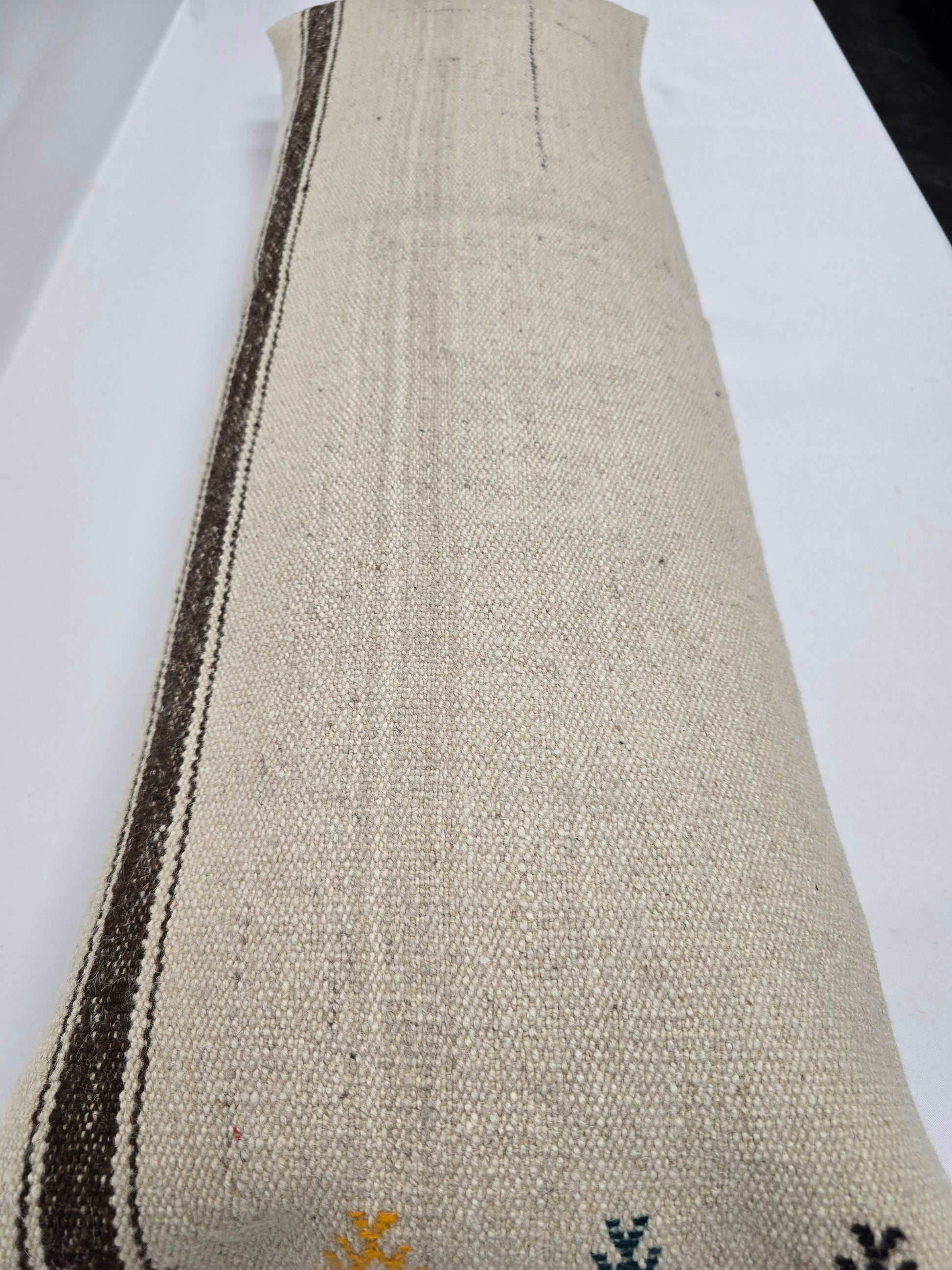 Turkish Lumbar Rug Pillow Beige Brown Cushion Cover Hemp Pillow 14" x 40" #9398