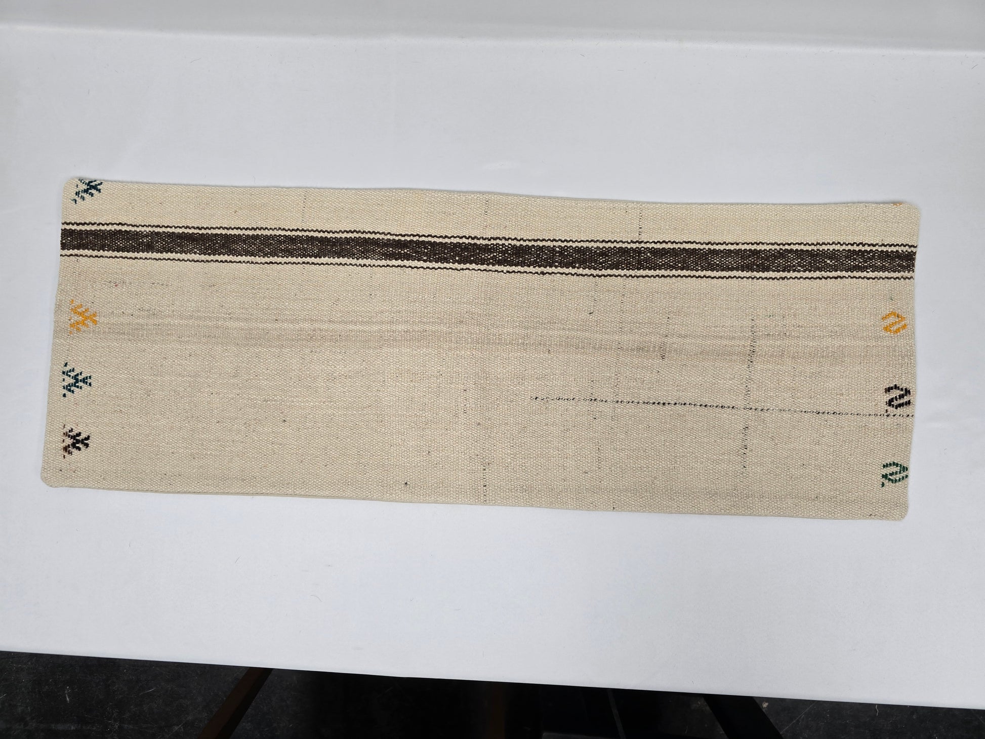 Turkish Lumbar Rug Pillow Beige Brown Cushion Cover Hemp Pillow 14" x 40" #9398