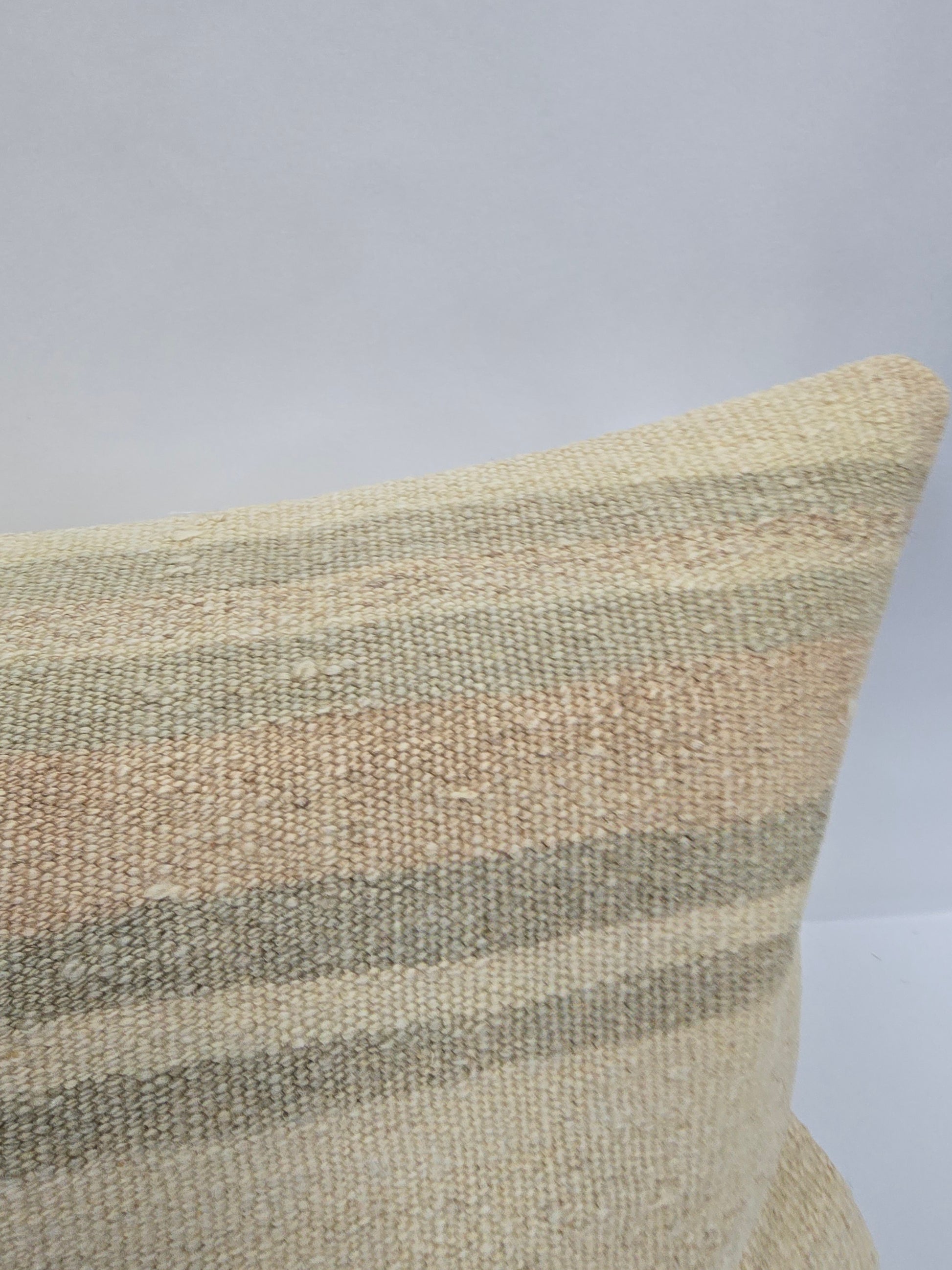 Turkish Lumbar Rug Pillow Beige Brown Green Cushion Cover Hemp Pillow 14" x 40" #9395