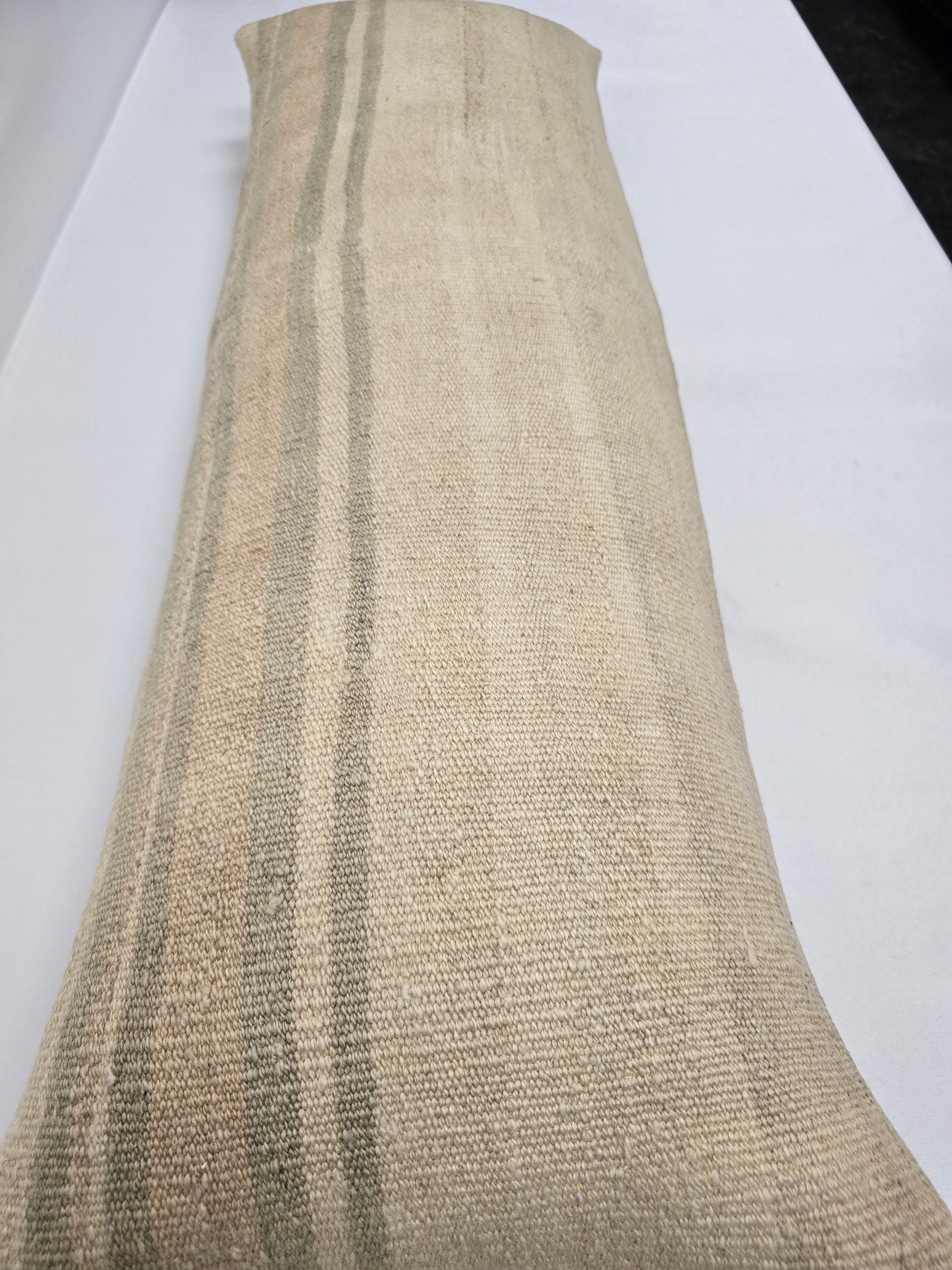 Turkish Lumbar Rug Pillow Beige Brown Green Cushion Cover Hemp Pillow 14" x 40" #9395