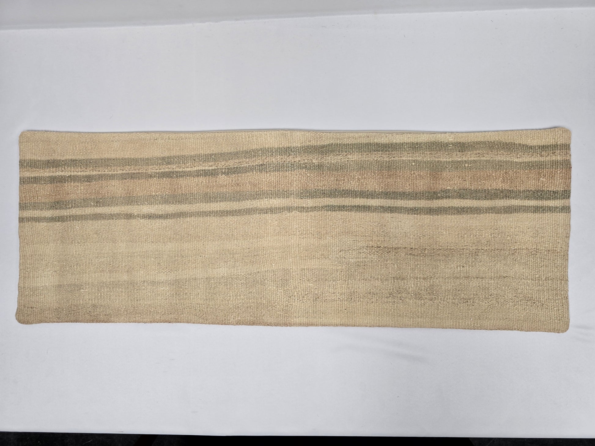 Turkish Lumbar Rug Pillow Beige Brown Green Cushion Cover Hemp Pillow 14" x 40" #9395