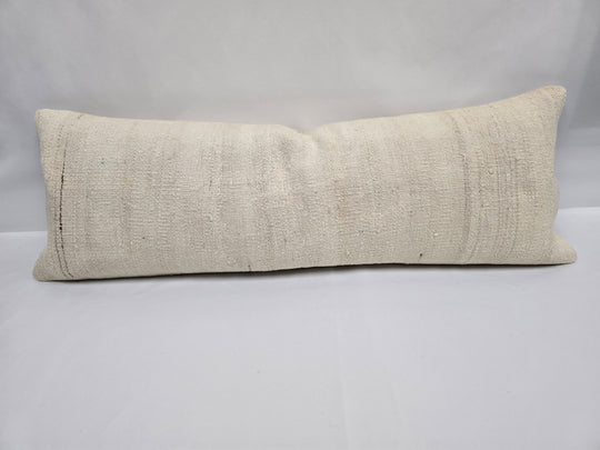 Turkish Lumbar Rug Pillow Beige Cushion Cover Hemp Pillow 14" x 40" #9394