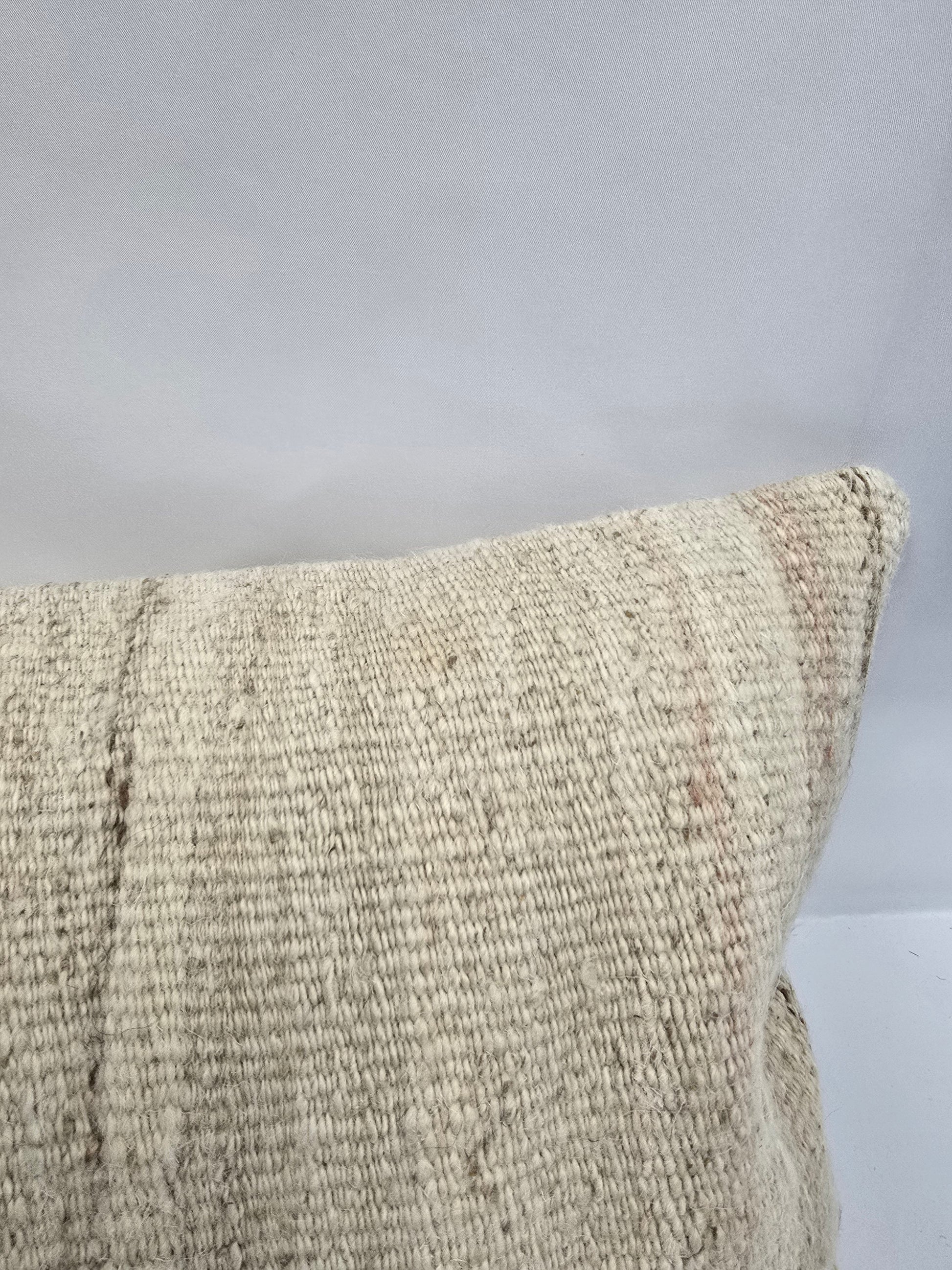 Turkish Lumbar Rug Pillow Beige Brown Cushion Cover Hemp Pillow 14" x 40" #9394-2
