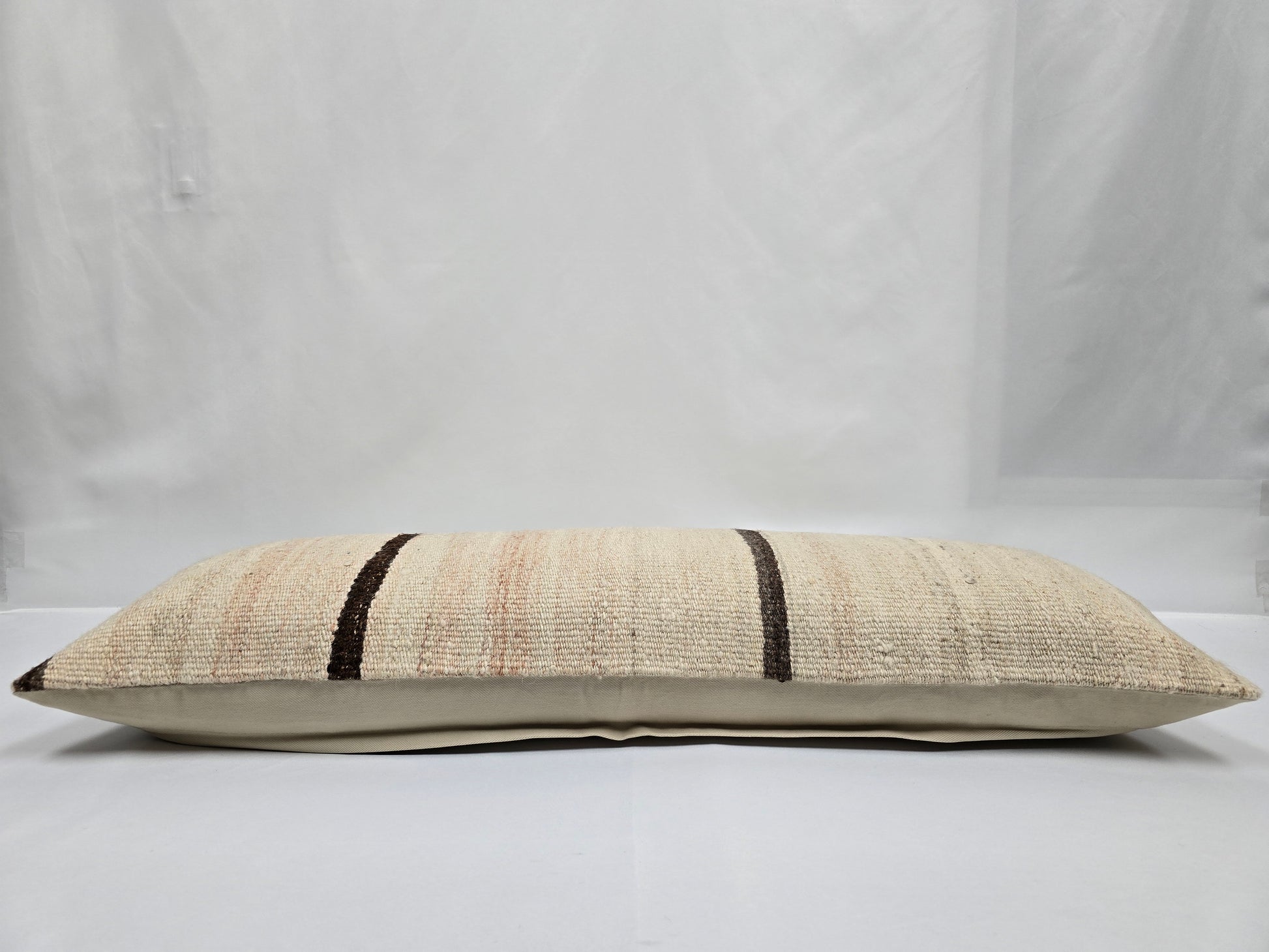 Turkish Lumbar Rug Pillow Beige Brown Cushion Cover Hemp Pillow 14" x 40" #9394-2