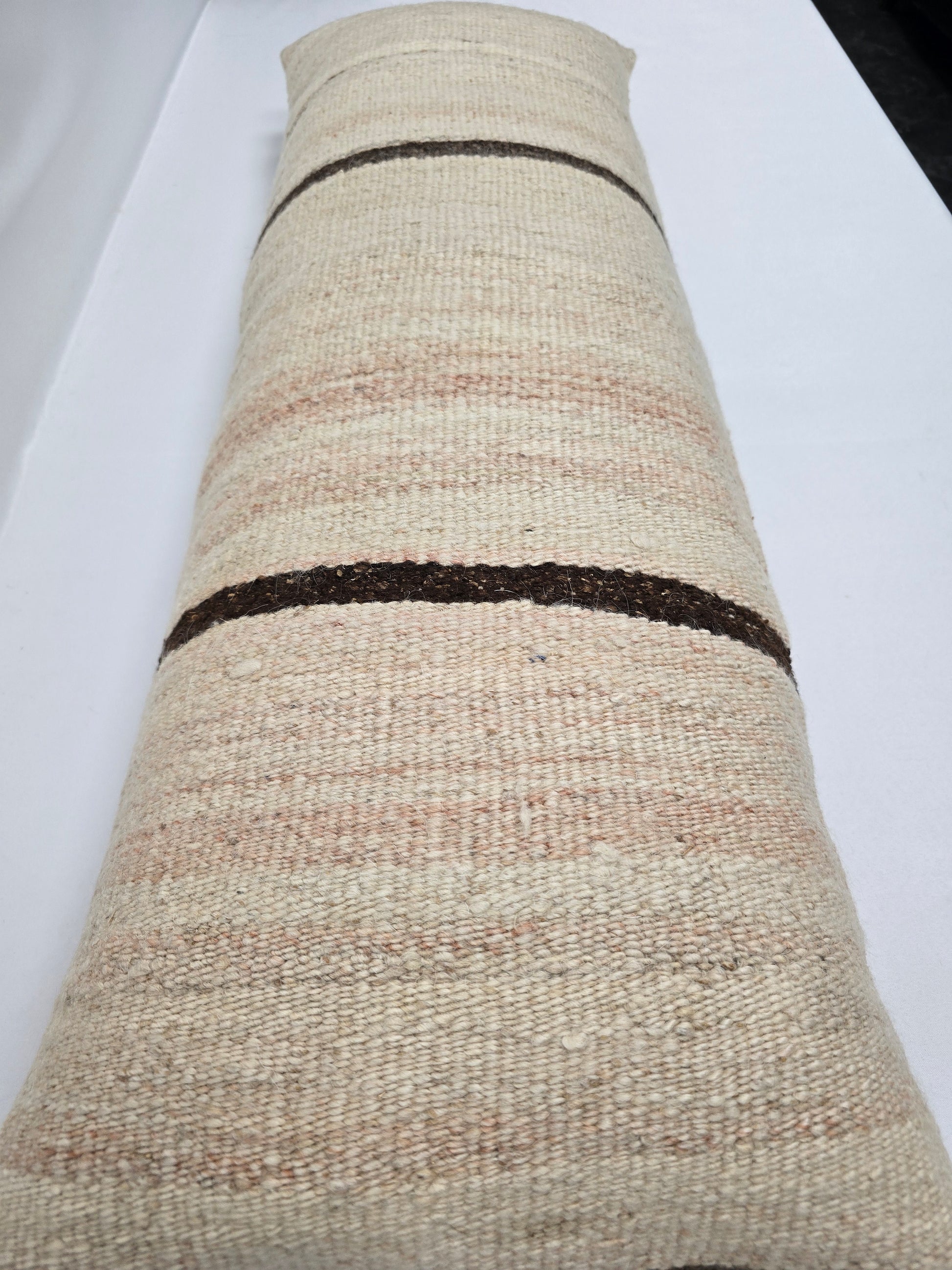 Turkish Lumbar Rug Pillow Beige Brown Cushion Cover Hemp Pillow 14" x 40" #9394-2