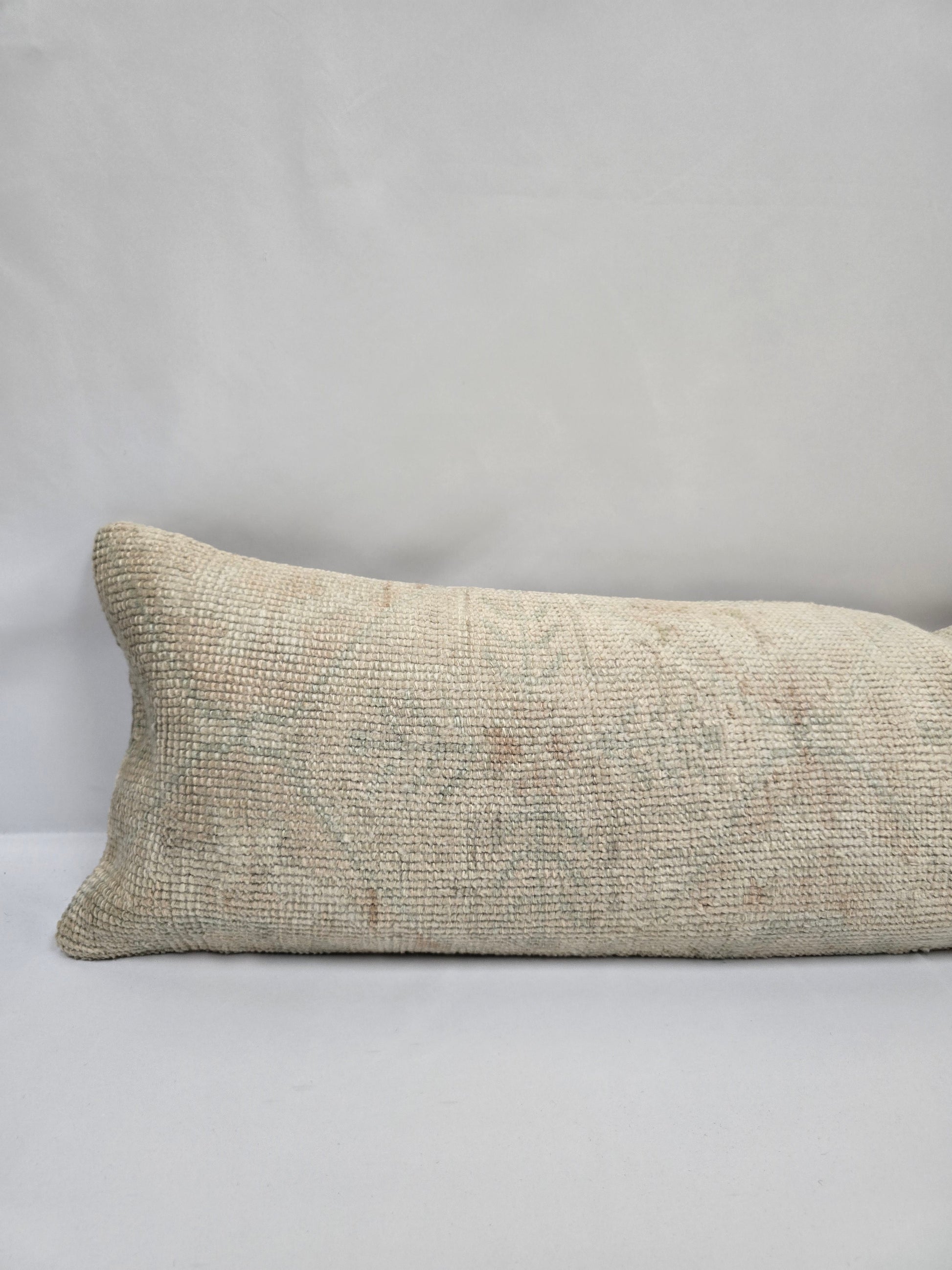 Turkish Lumbar Rug Pillow Beige Cushion Cover Pillow 12" x 48" #9555