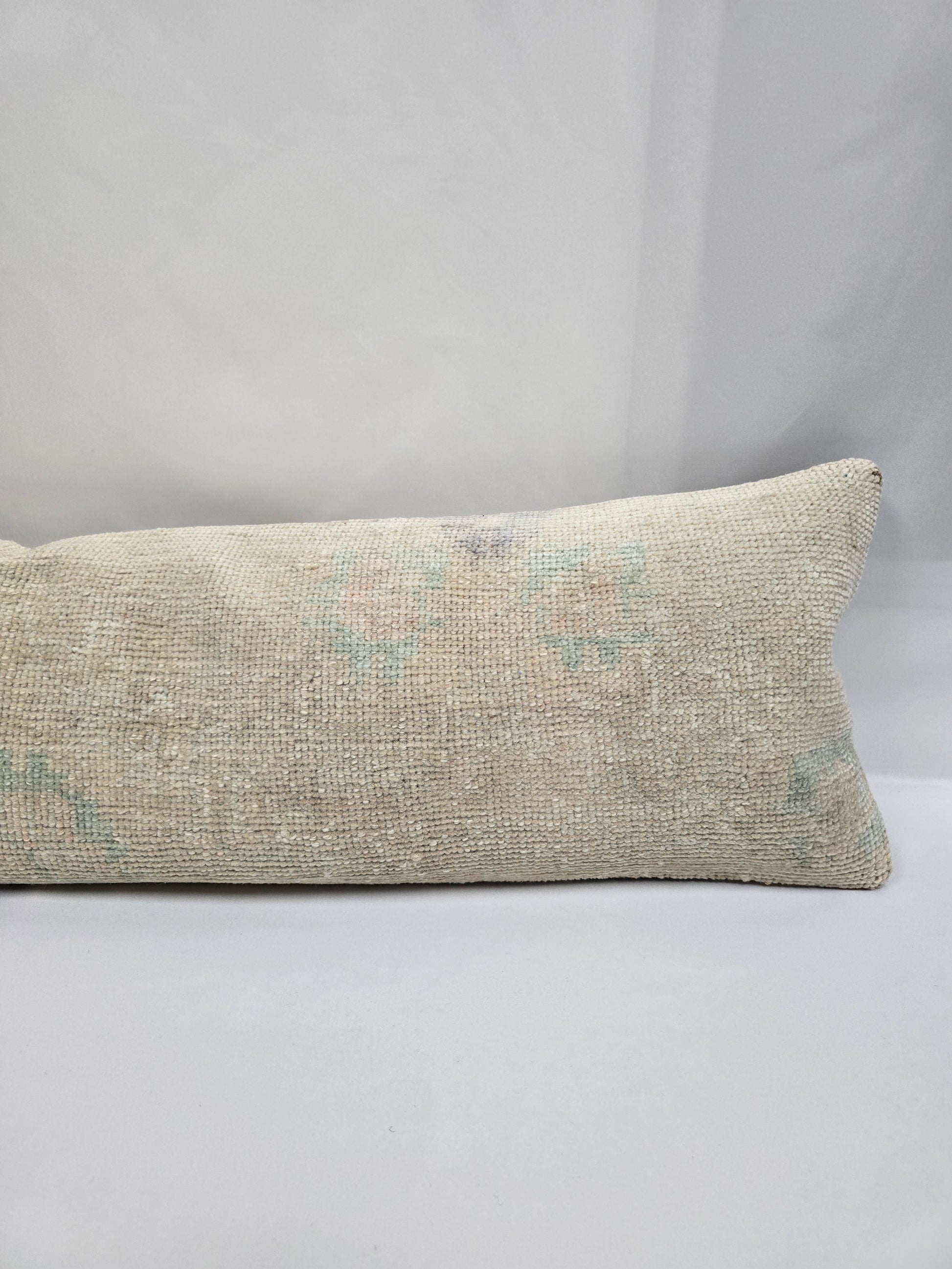 Turkish Lumbar Rug Pillow Beige Cushion Cover Pillow 12" x 48" #9552