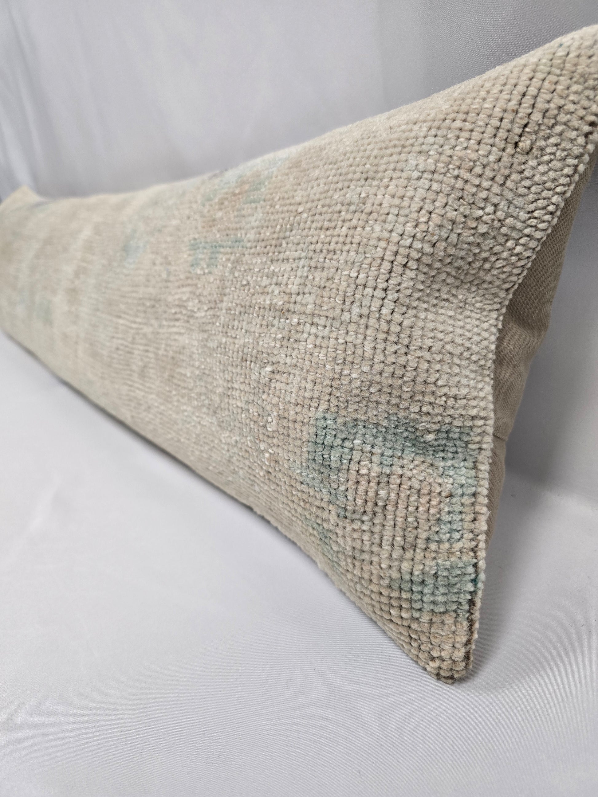 Turkish Lumbar Rug Pillow Beige Cushion Cover Pillow 12" x 48" #9552