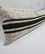 Turkish Lumbar Rug Pillow Beige Black Cushion Cover Hemp Pillow 14" x 40" #9422