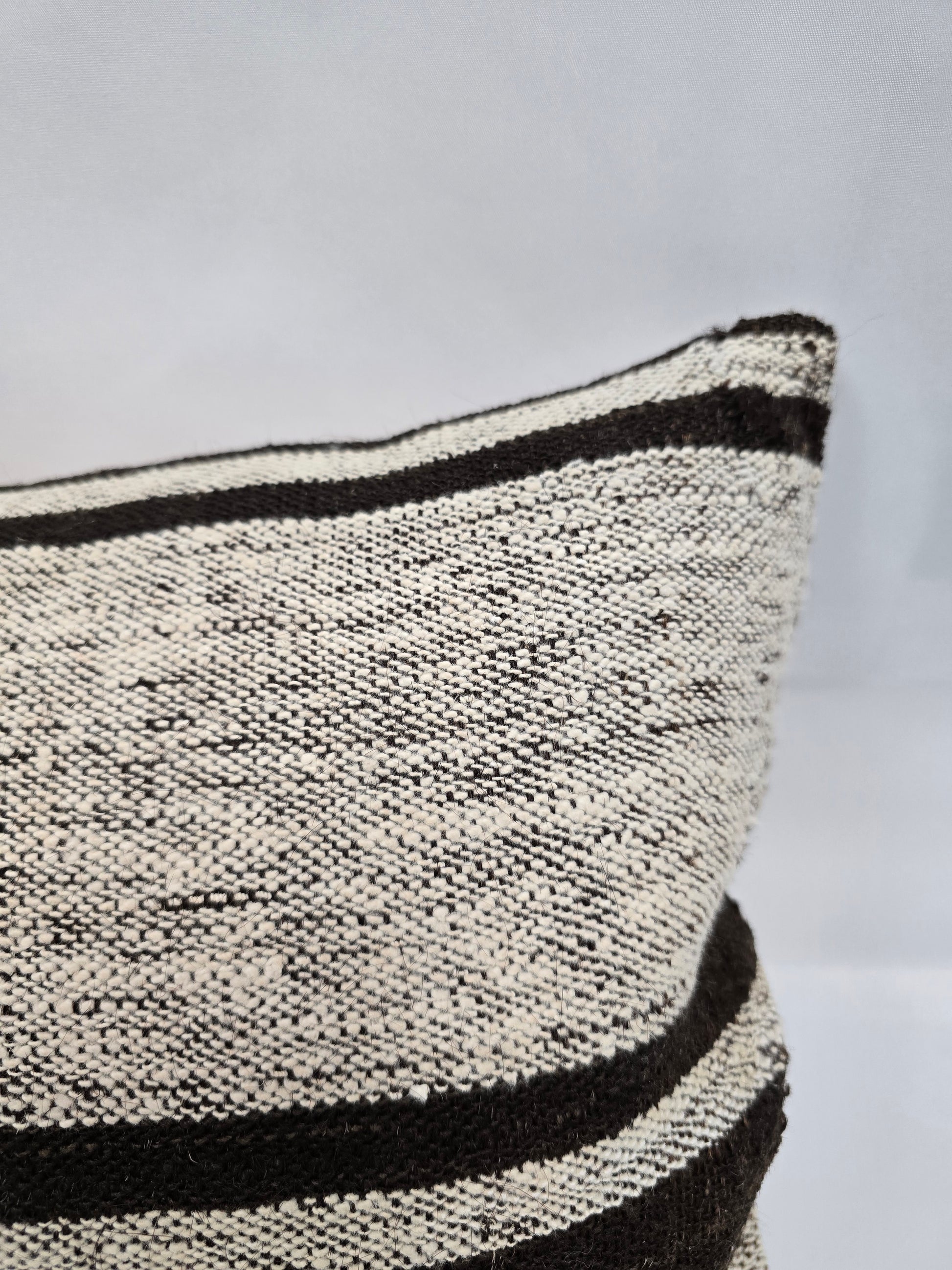 Turkish Lumbar Rug Pillow Beige Black Cushion Cover Hemp Pillow 14" x 40" #9422