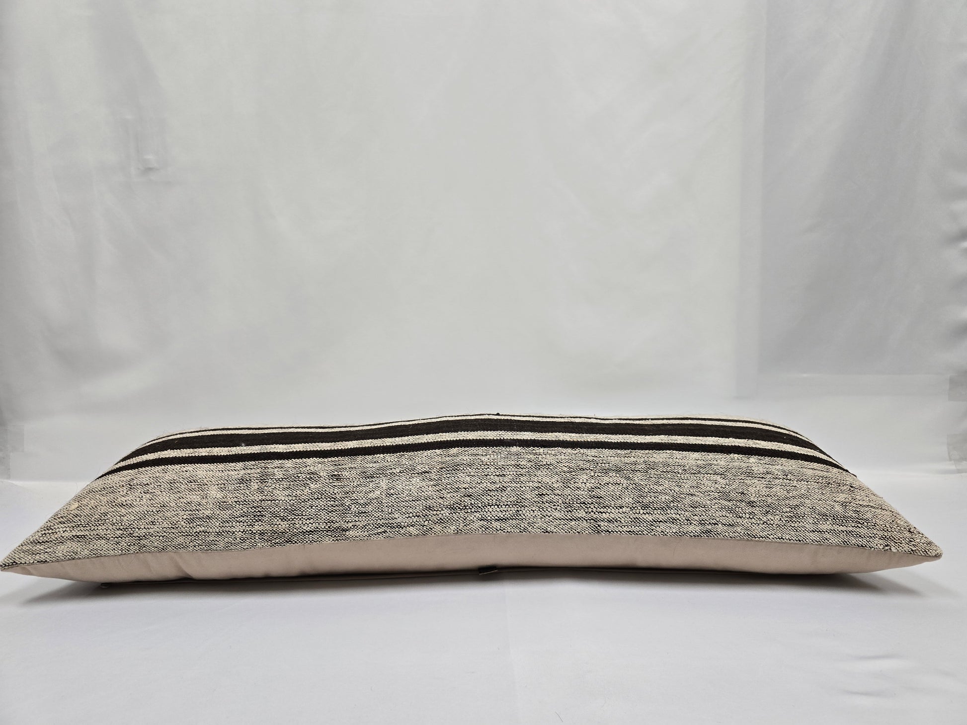 Turkish Lumbar Rug Pillow Beige Black Cushion Cover Hemp Pillow 14" x 40" #9422