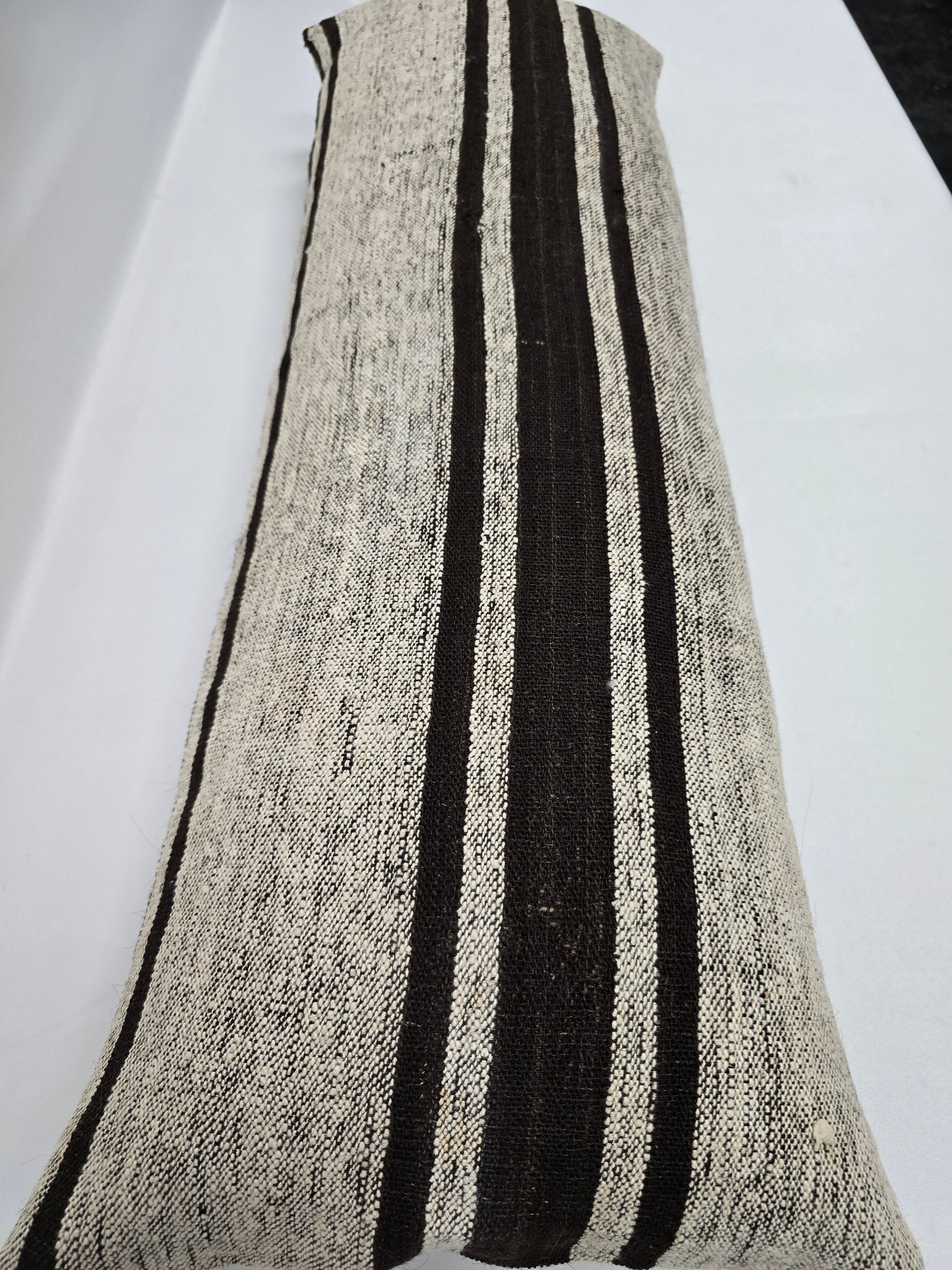 Turkish Lumbar Rug Pillow Beige Black Cushion Cover Hemp Pillow 14" x 40" #9422