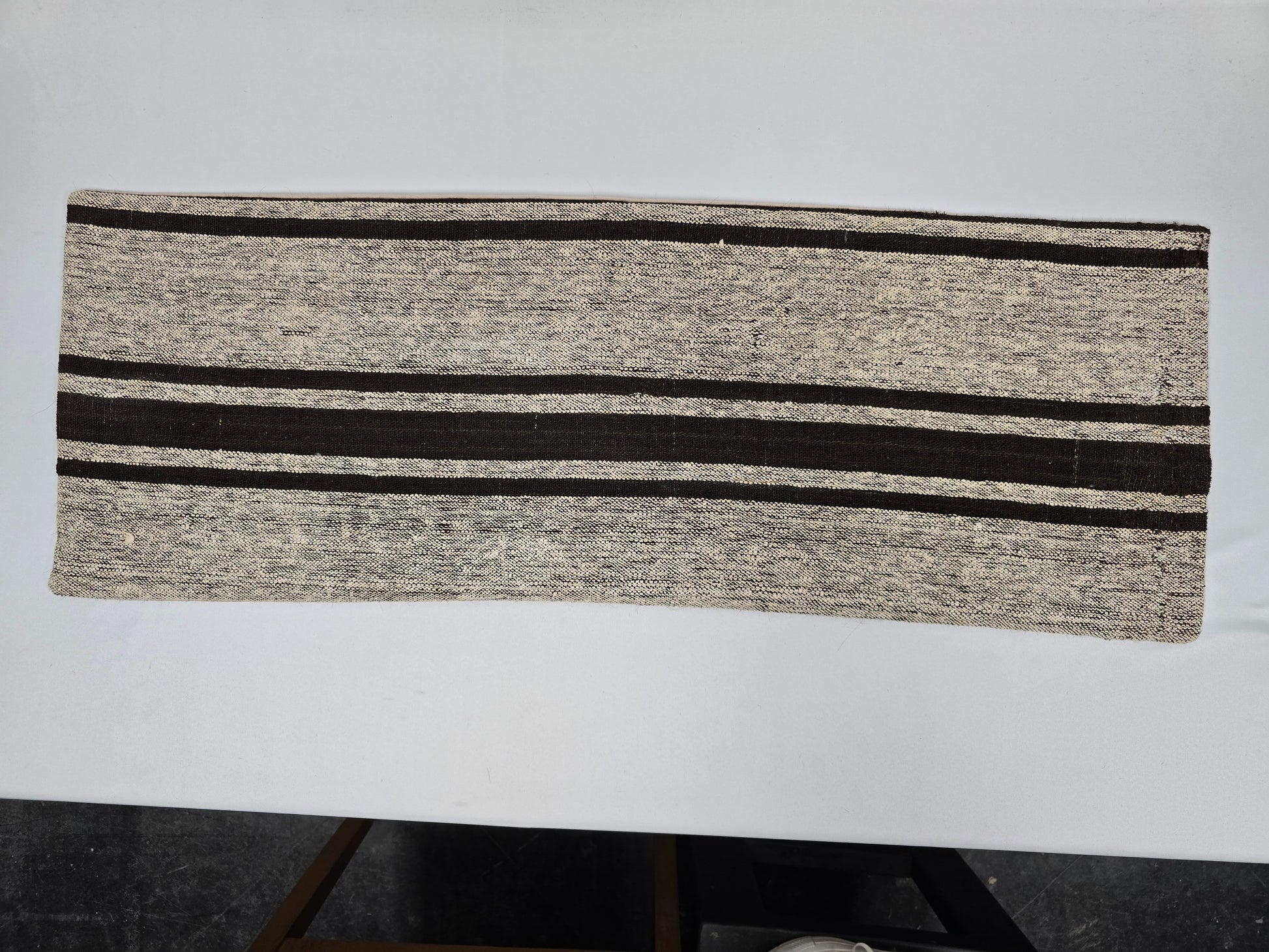 Turkish Lumbar Rug Pillow Beige Black Cushion Cover Hemp Pillow 14" x 40" #9422