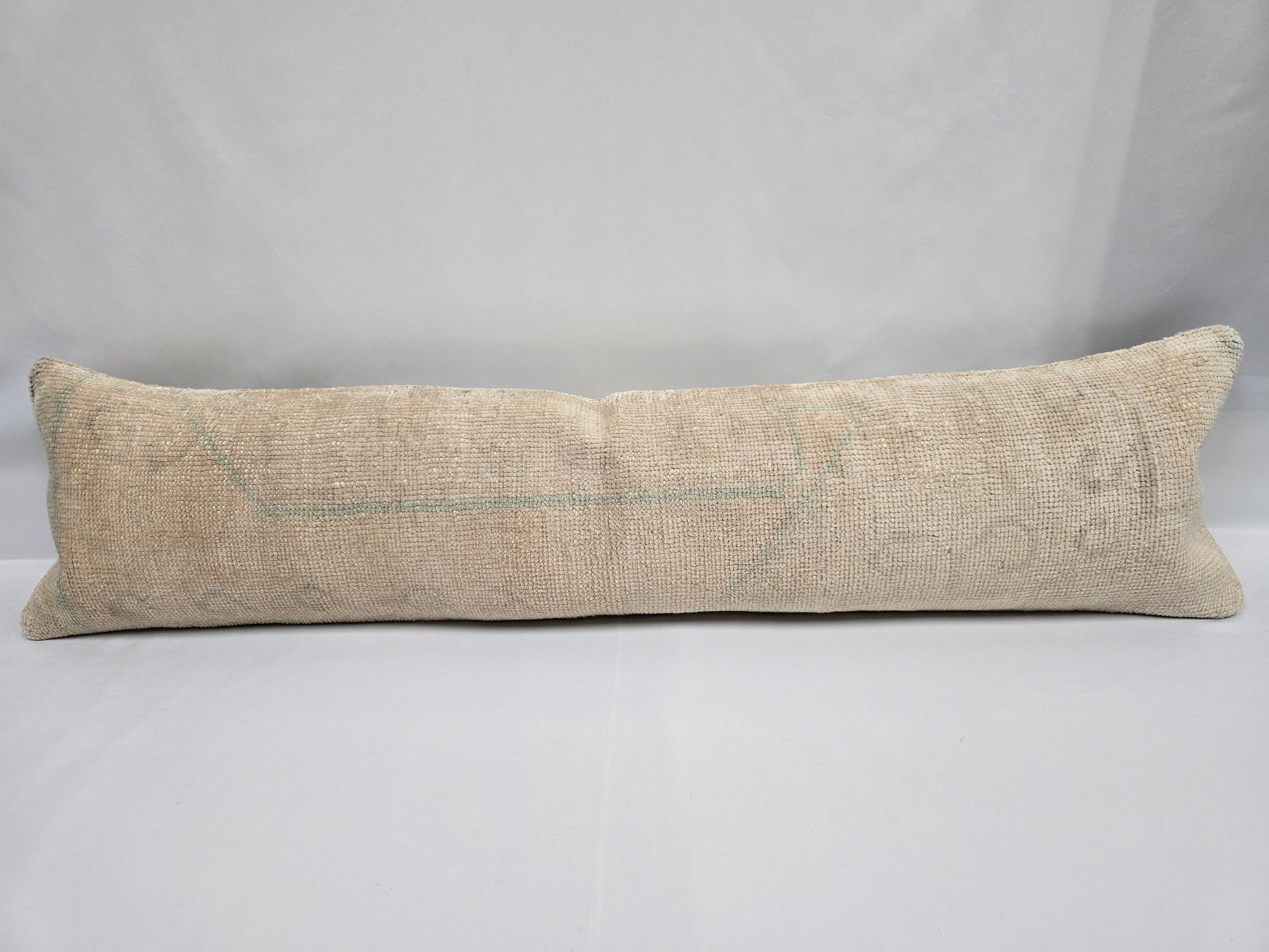 Turkish Lumbar Rug Pillow Beige Green Cushion Cover Pillow 12" x 48" #9541