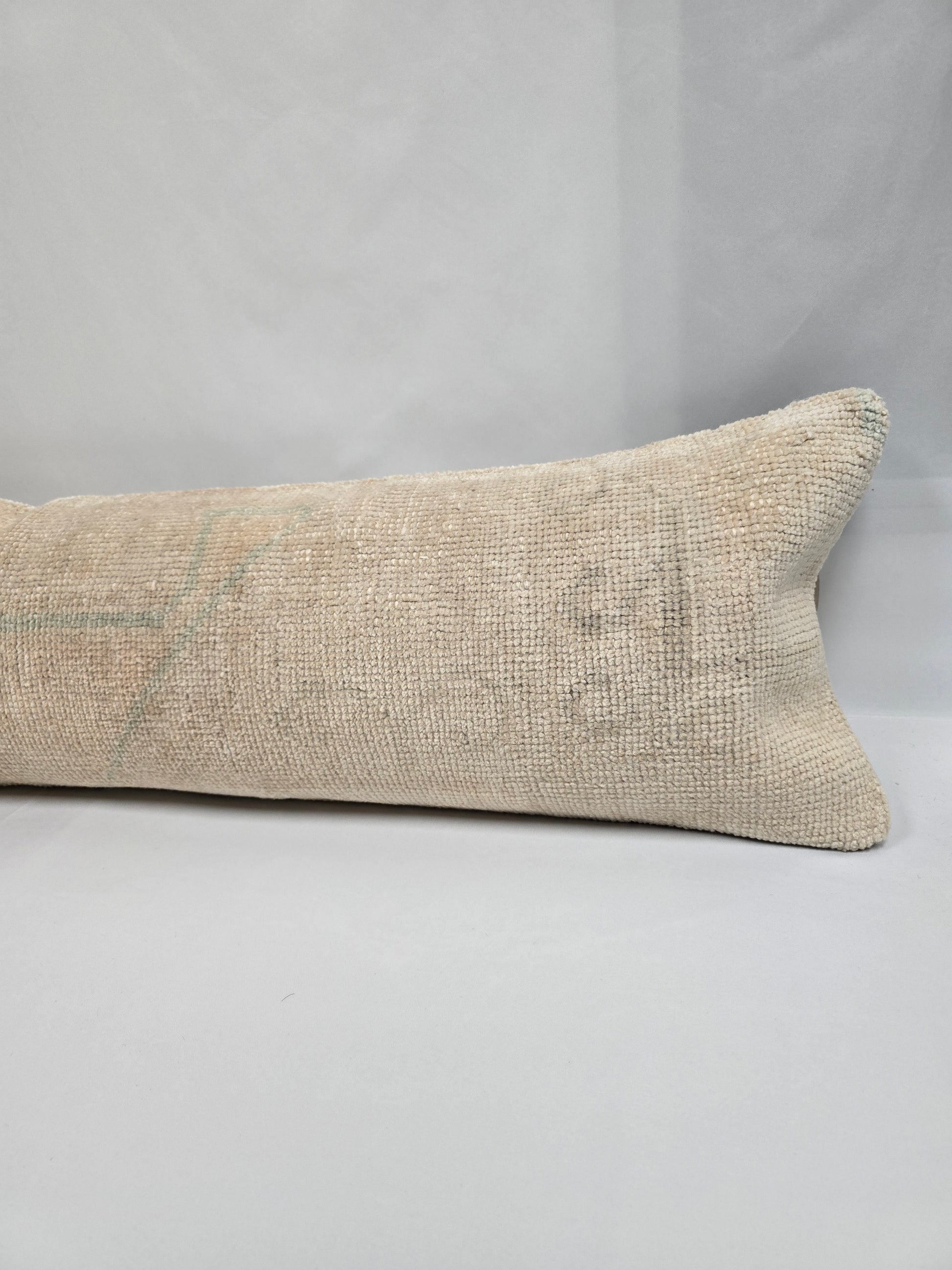 Turkish Lumbar Rug Pillow Beige Green Cushion Cover Pillow 12" x 48" #9541