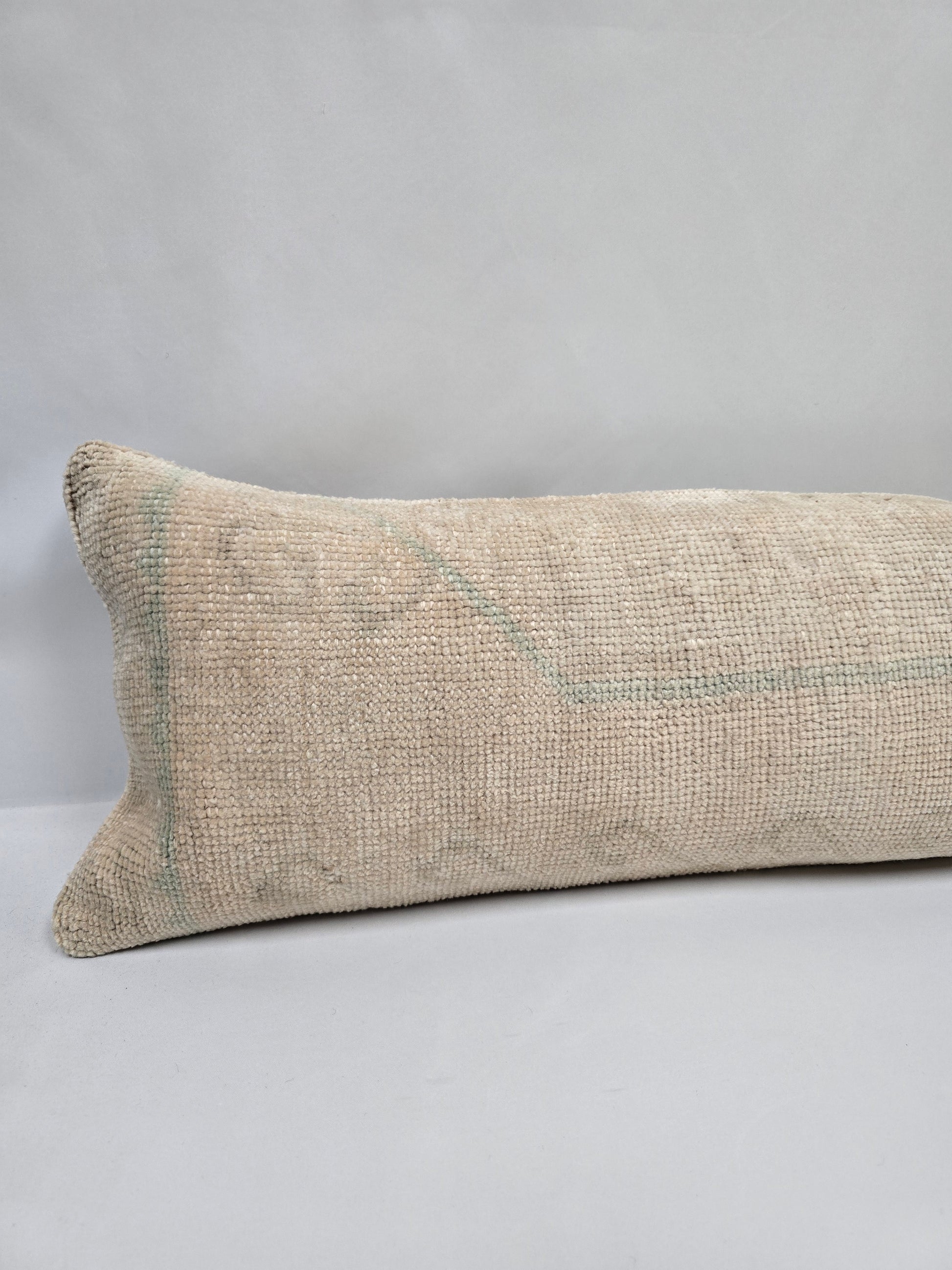 Turkish Lumbar Rug Pillow Beige Green Cushion Cover Pillow 12" x 48" #9541