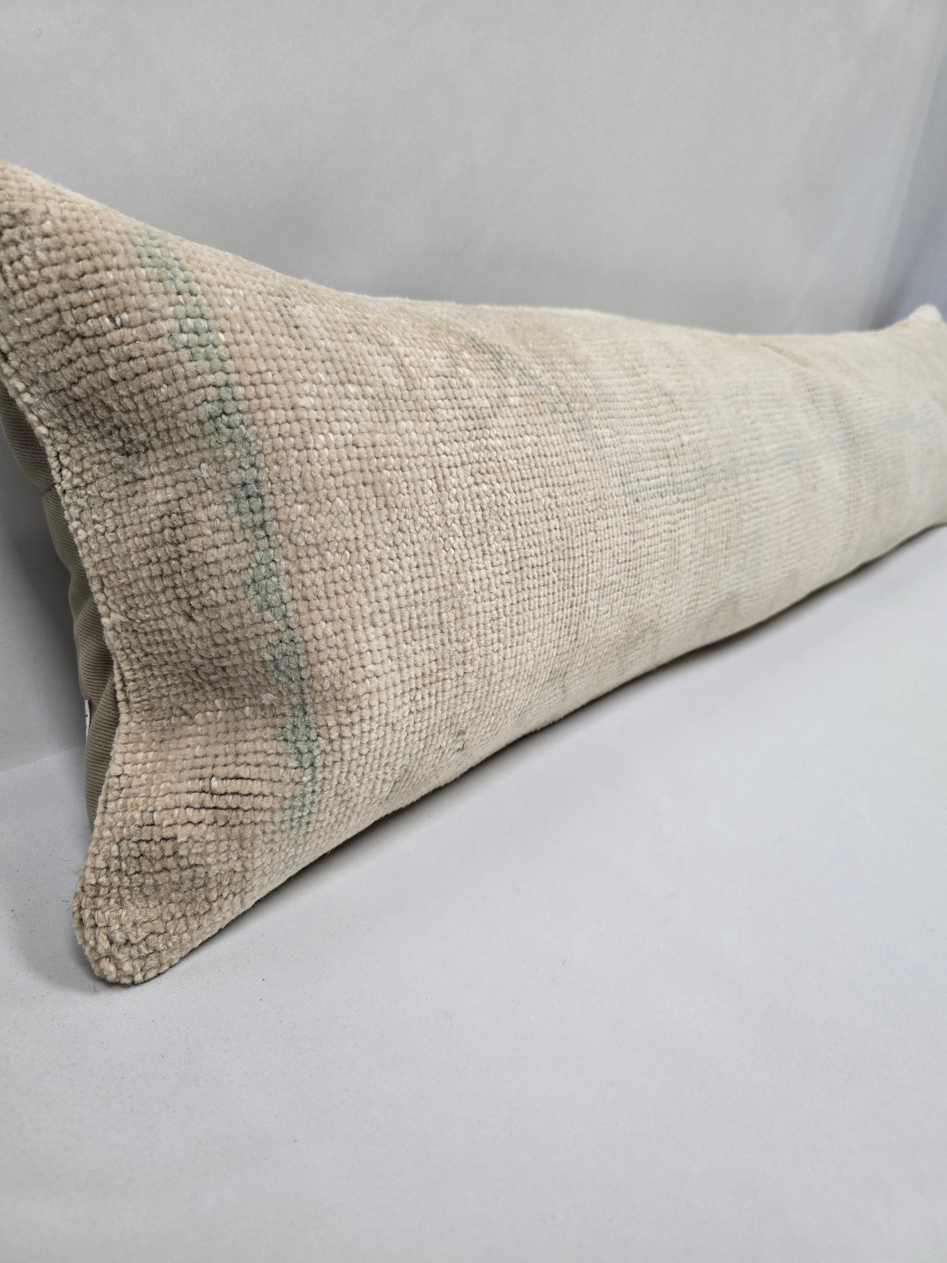 Turkish Lumbar Rug Pillow Beige Green Cushion Cover Pillow 12" x 48" #9541