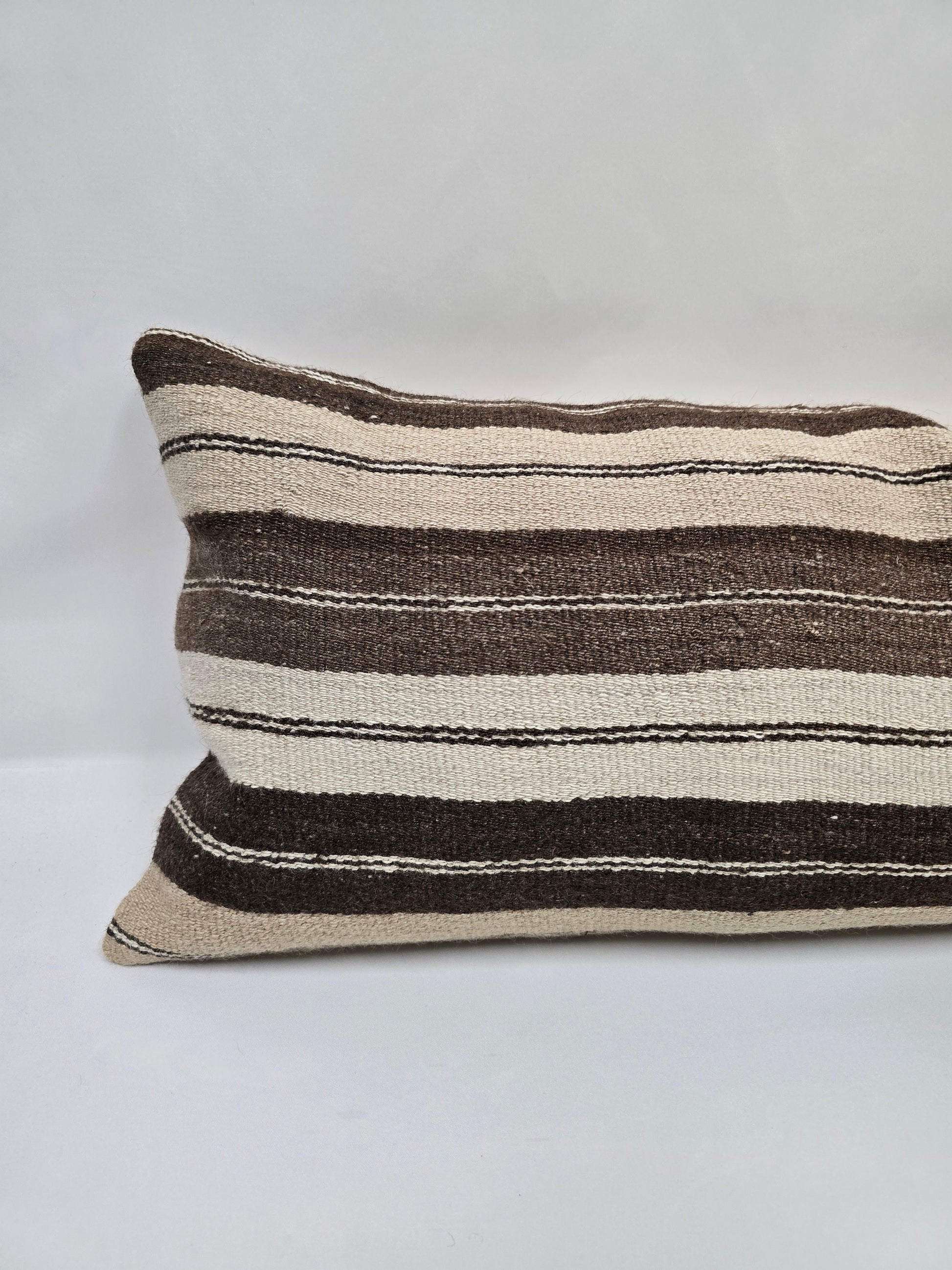 Turkish Lumbar Rug Pillow Beige Brown Cushion Cover Hemp Pillow 14" x 40" #9421