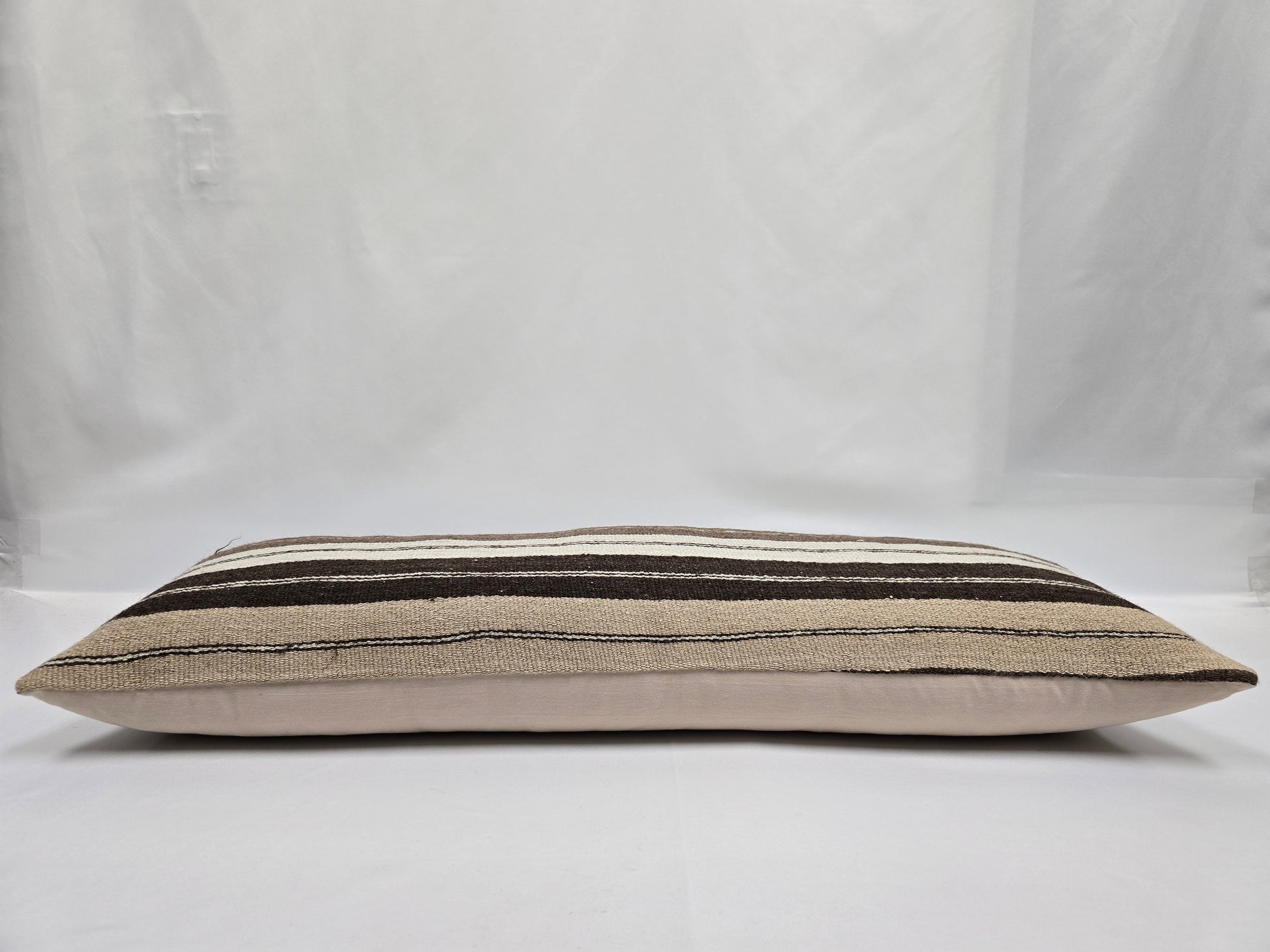 Turkish Lumbar Rug Pillow Beige Brown Cushion Cover Hemp Pillow 14" x 40" #9421