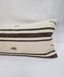 Turkish Lumbar Rug Pillow Beige Brown Blue Cushion Cover Hemp Pillow 14" x 40" #9418
